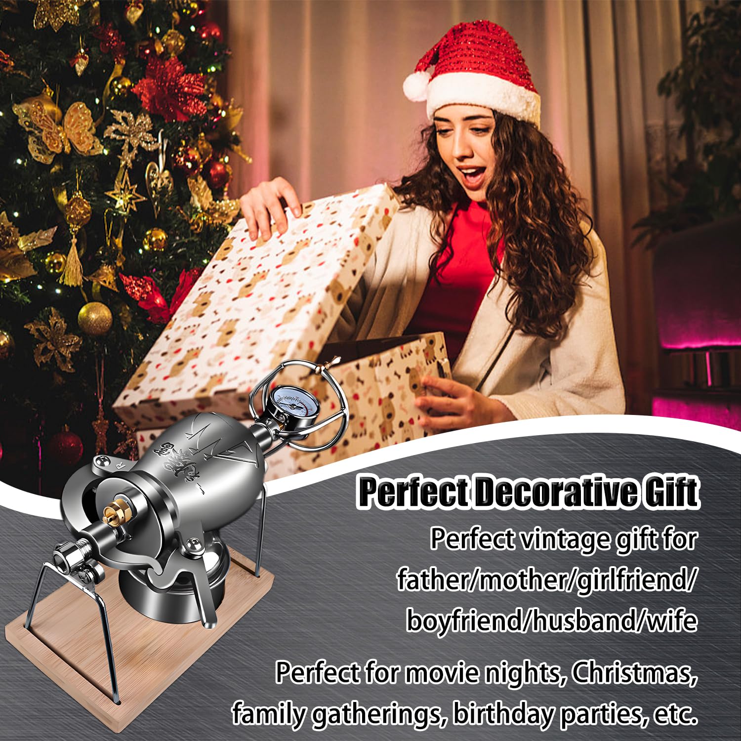 Stainless Steel Hot Air Popcorn Maker Machine - 260ml Large Capacity for Home Theater, Movie Nights & Parties - Healthy Oil-Free Snack Popper for Family Fun