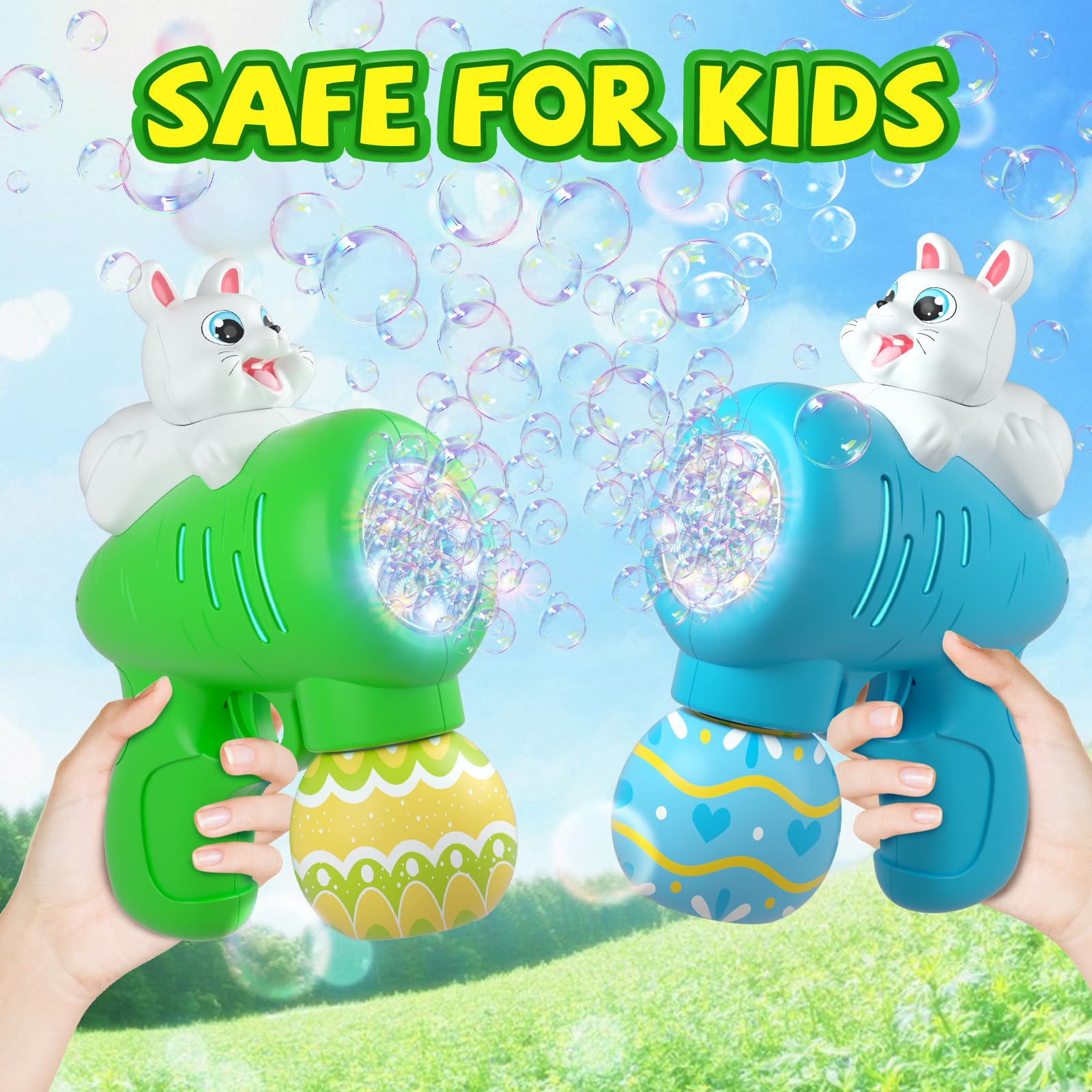 Easter Bubble Gun for Kids - Bunny Bubble Machine Toy with 2 Pack, Fun Easter Party Favors & Basket Stuffers for Toddlers - Perfect for Outdoor Play, Birthday Gifts, and Easter Egg Hunt Activities