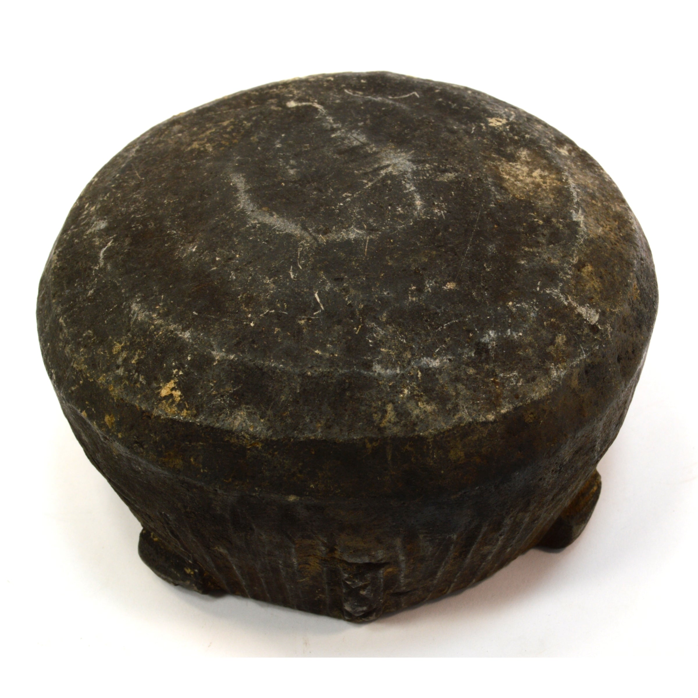 Ancient Pre-Columbian Steatite Bowl - Hand-Carved Black Soapstone with Nubs & Ribbed Design - Authentic Artifact for Home Decor, Meditation & Collectors