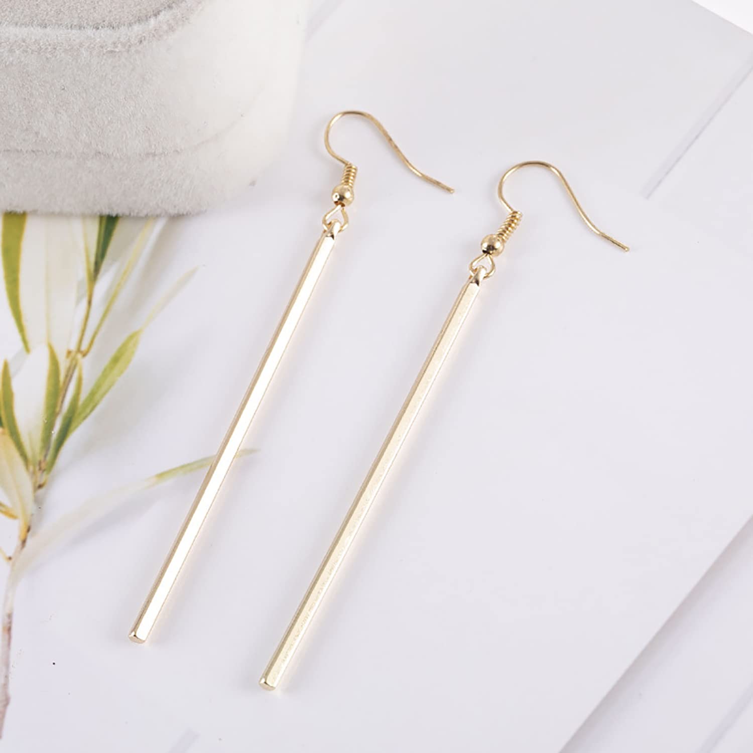 Minimalist Vertical Bar Pendant Necklace & Earrings Set for Women - Long Chain Dangle Earrings - Perfect for Office, Date Night & Special Occasions