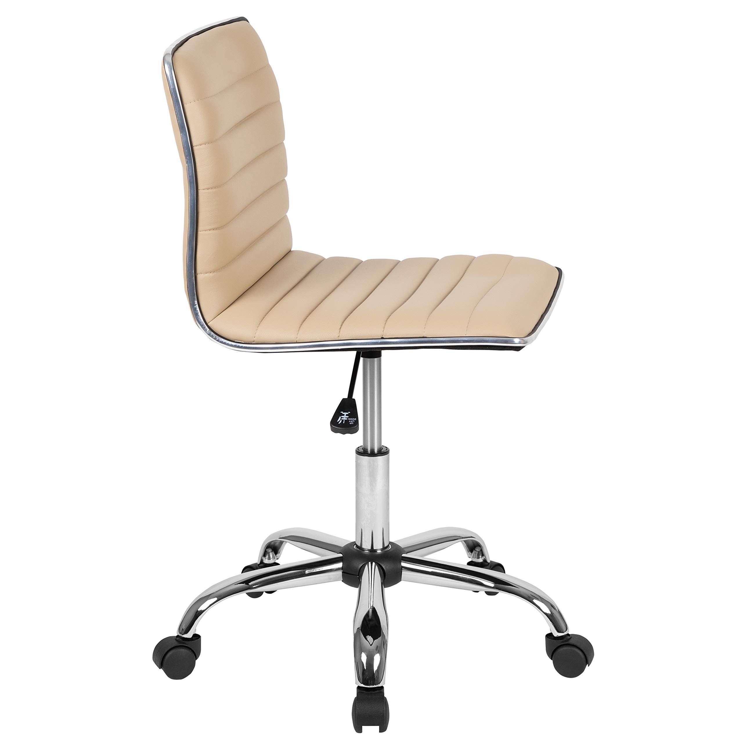 EMMA + OLIVER Low Back Designer Armless Tan Ribbed Swivel Task Office Chair - Ergonomic Desk Chair for Home Office, Gaming & Workspace Comfort