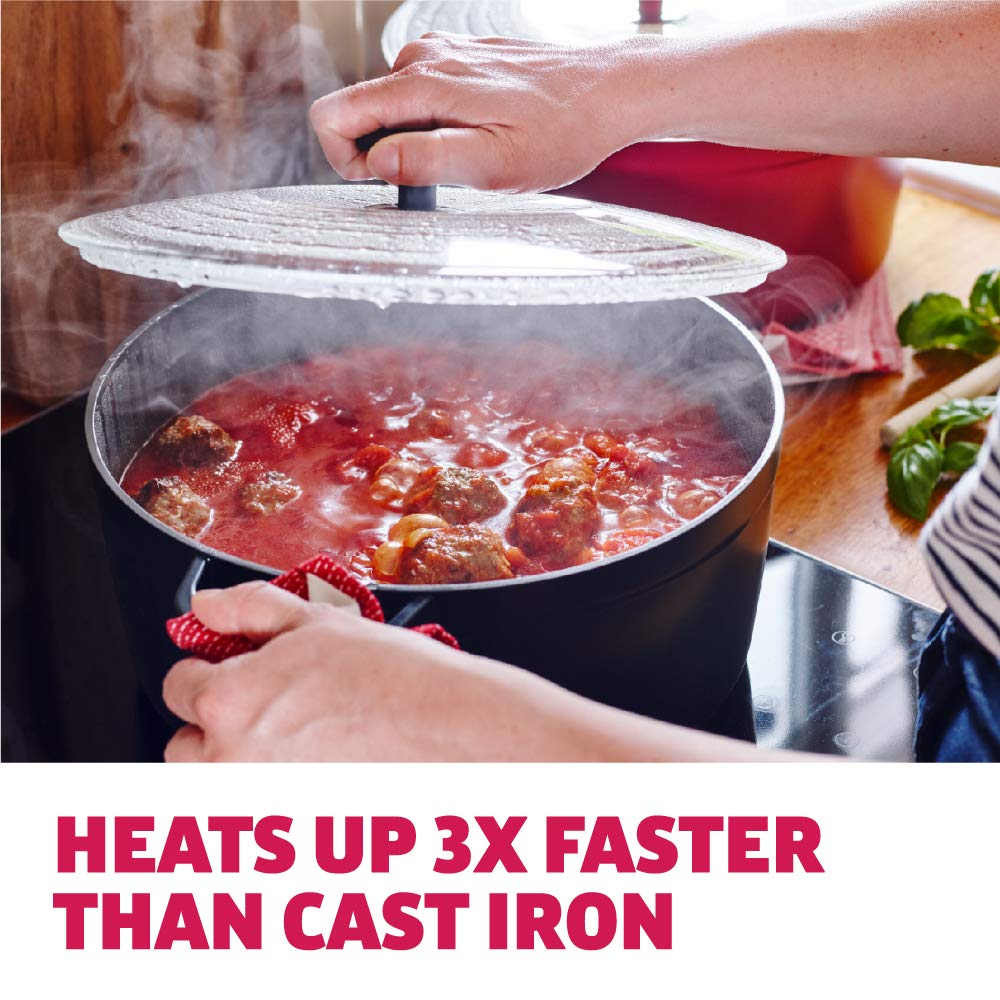 Healthy Ceramic Nonstick 6.6L Dutch Oven with Tempered Self-Basting Lid - 28cm Aluminum Casserole Dish for Induction, Oven & Dishwasher Safe (Red) - Perfect for Slow Cooking, Braising & Family Meals