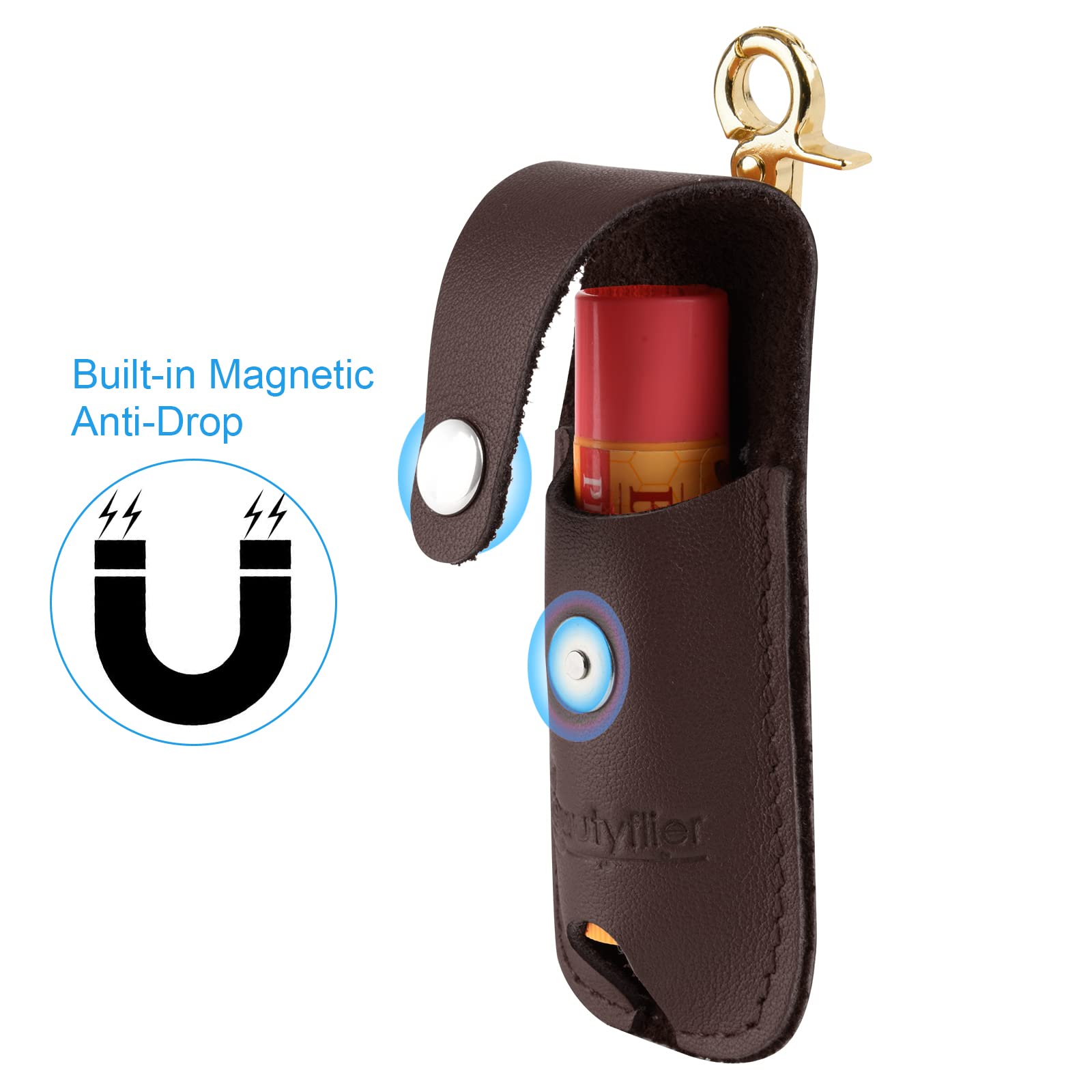 Beautyflier Clip-on Lipstick Sleeves - Soft Leather Keychain Lipstick Holder & Lip Balm Pouch for Travel - Flip Style Design - Perfect for Purse, Keychain & On-the-Go Touch Ups
