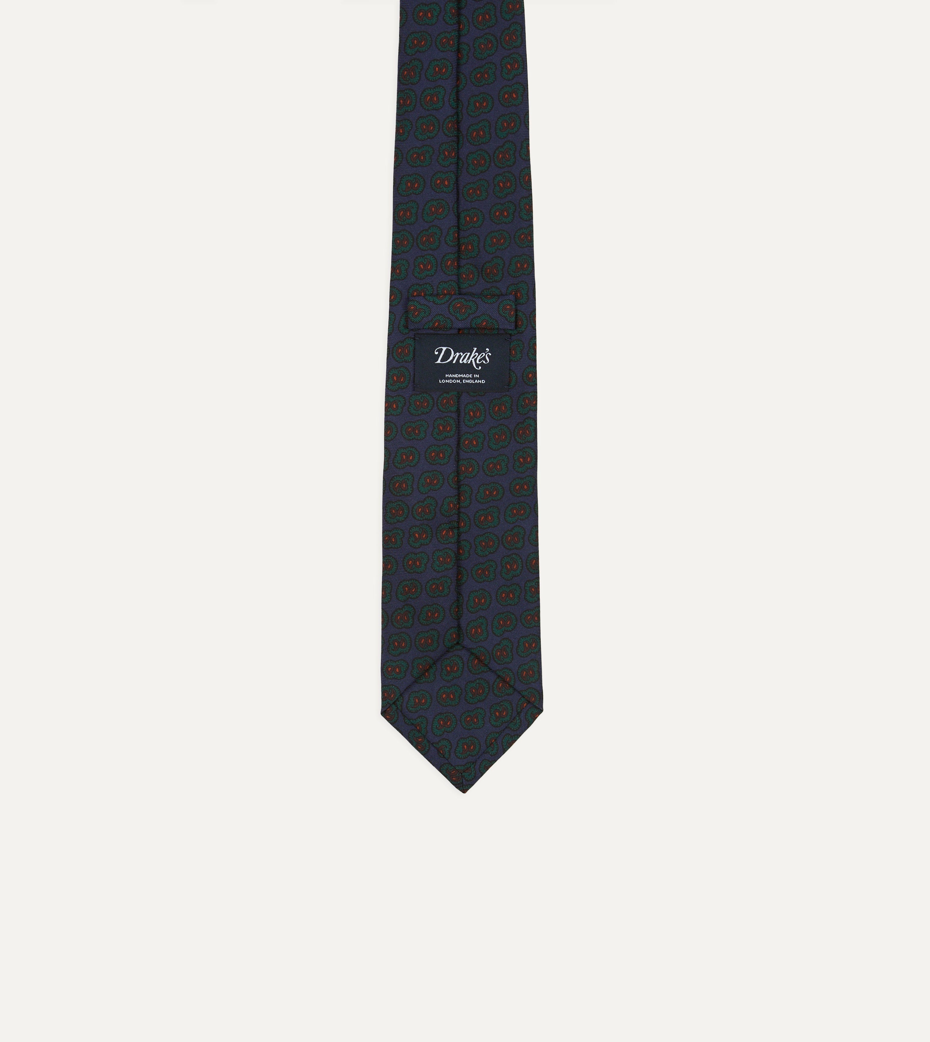 Navy and Green Paisley Double Leaf Print Silk Self Tipped Tie for Men - Elegant Formal Necktie for Weddings, Business Meetings & Special Occasions