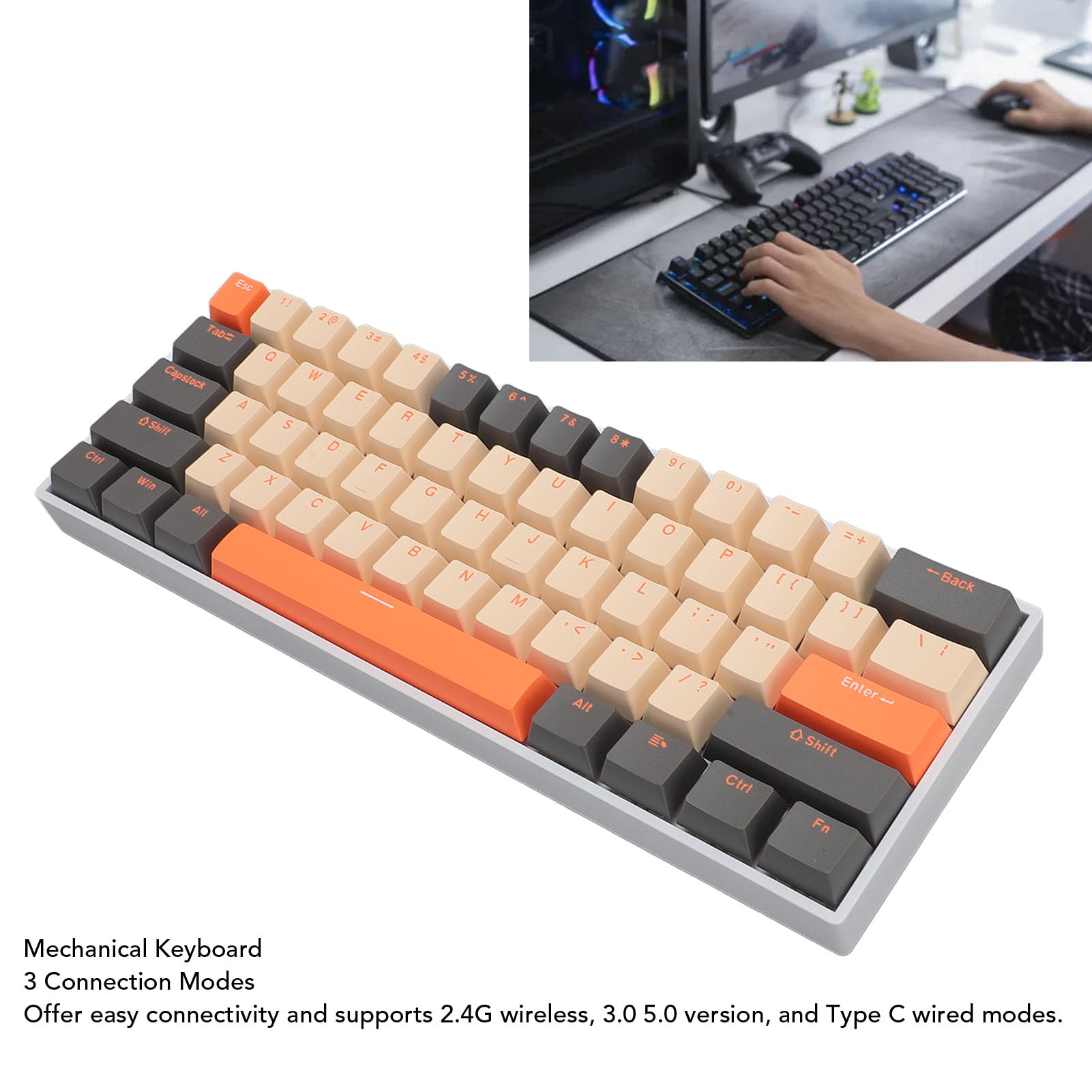 Elprico 61-Key Wireless Mechanical Gaming Keyboard with RGB Backlight - Bluetooth, USB, 2.4G Wireless 3-in-1 Connectivity for PC, Mac, Laptop - Perfect for Gaming, Office Work & Typing Enthusiasts