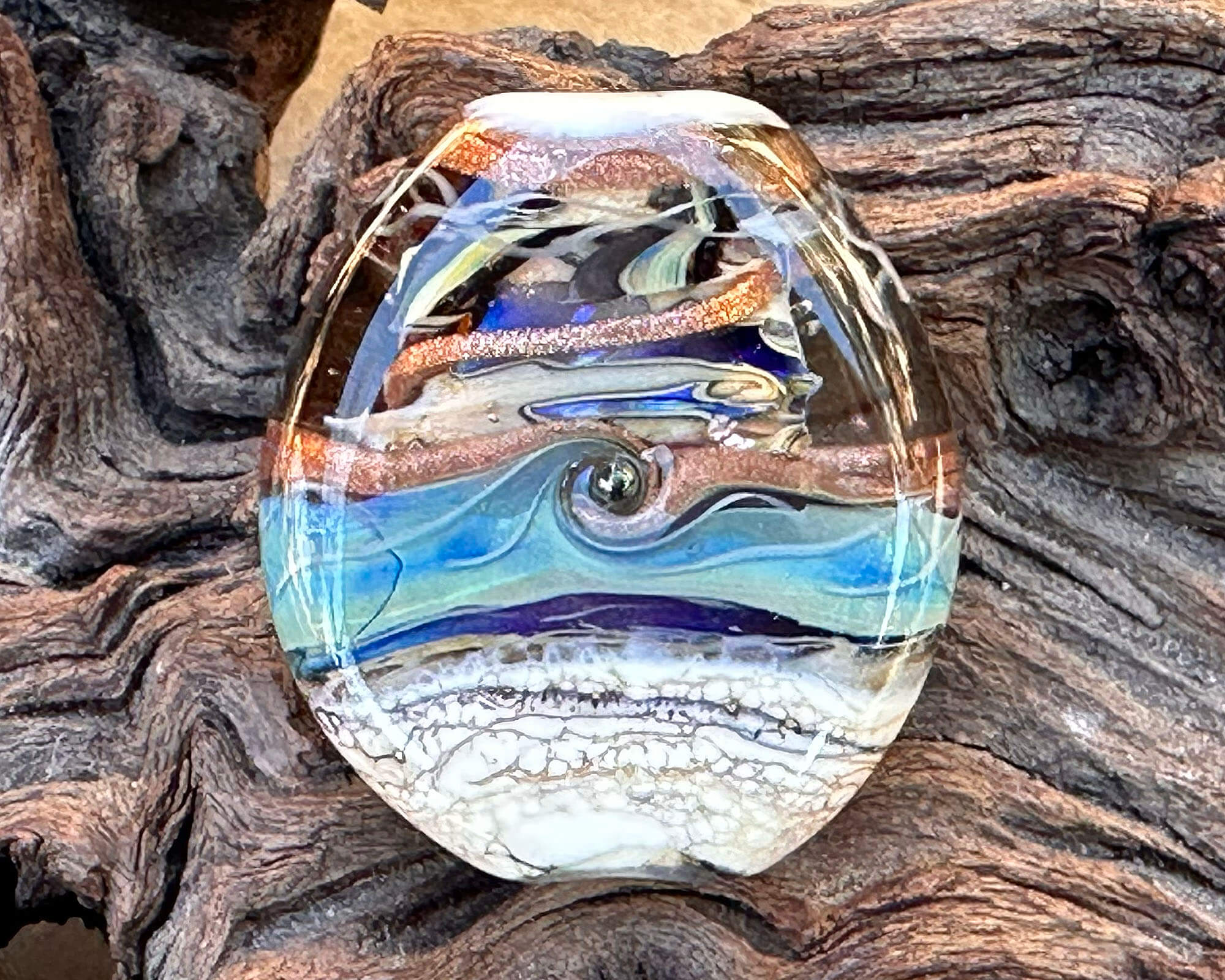 Handmade Organic Lampwork Glass Focal Bead for Jewelry Making - Waves Design - SRA Certified - Perfect for Necklaces, Bracelets & DIY Craft Projects