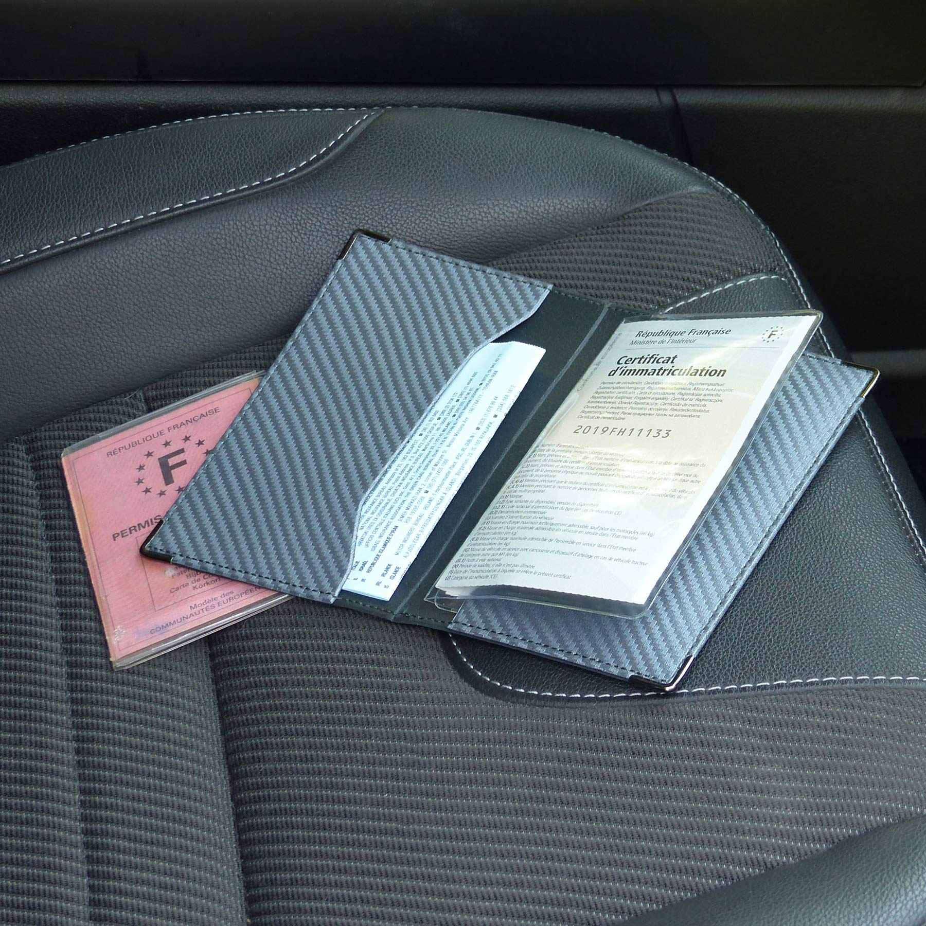 SANS 550067 Car Paper Holder - Carbon Finish Dark Grey - Organize Receipts & Documents in Your Vehicle - Perfect for Car, Truck, SUV & Office Use