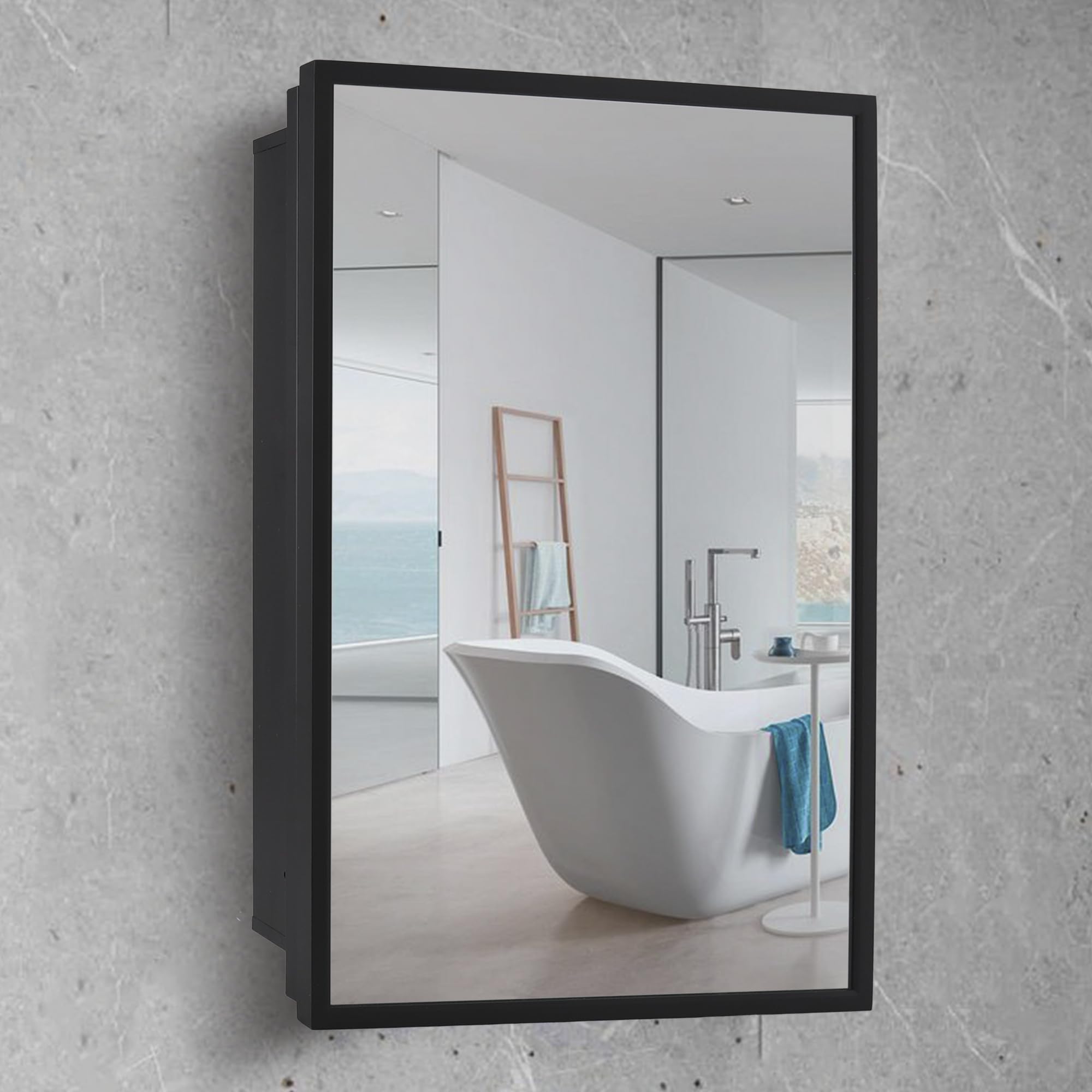16x24 Inch Black Metal Framed Recessed Medicine Cabinet with Mirror - Wall Mounted Bathroom Storage for Toiletries & Essentials | Perfect for Small Bathrooms, Vanities & Modern Home Decor