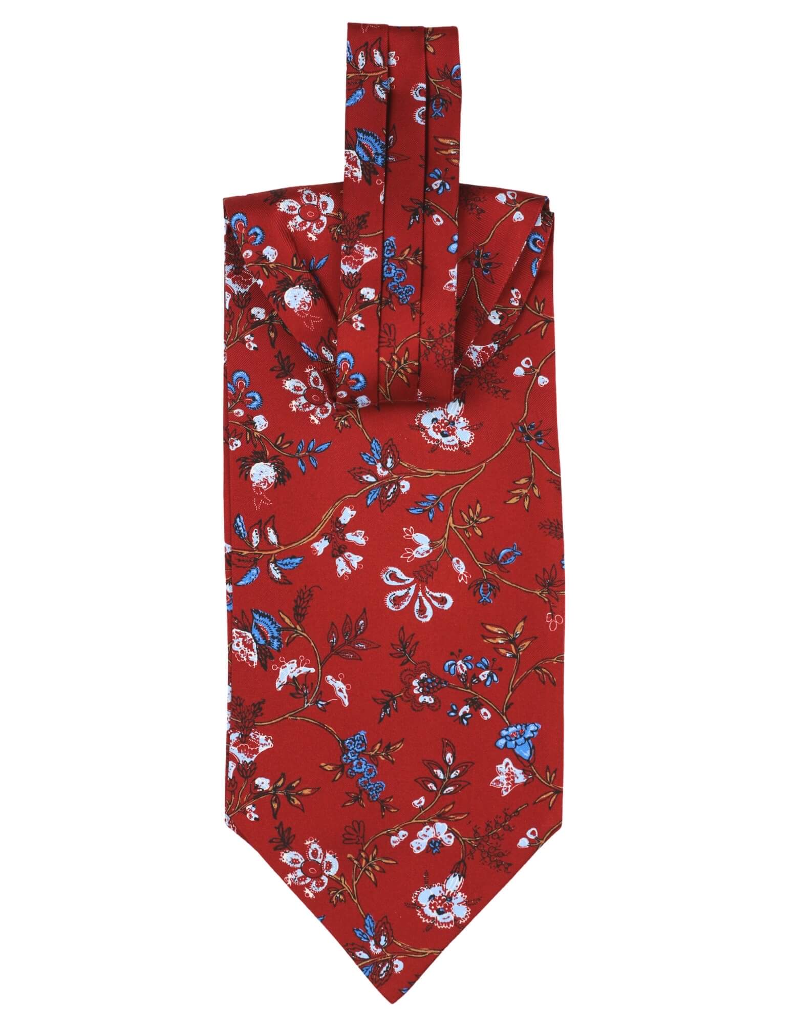 DÉCLIC Staveley Floral Ascot Tie for Men - Elegant Red Silk Necktie - Perfect for Weddings, Formal Events & Vintage Style Outfits