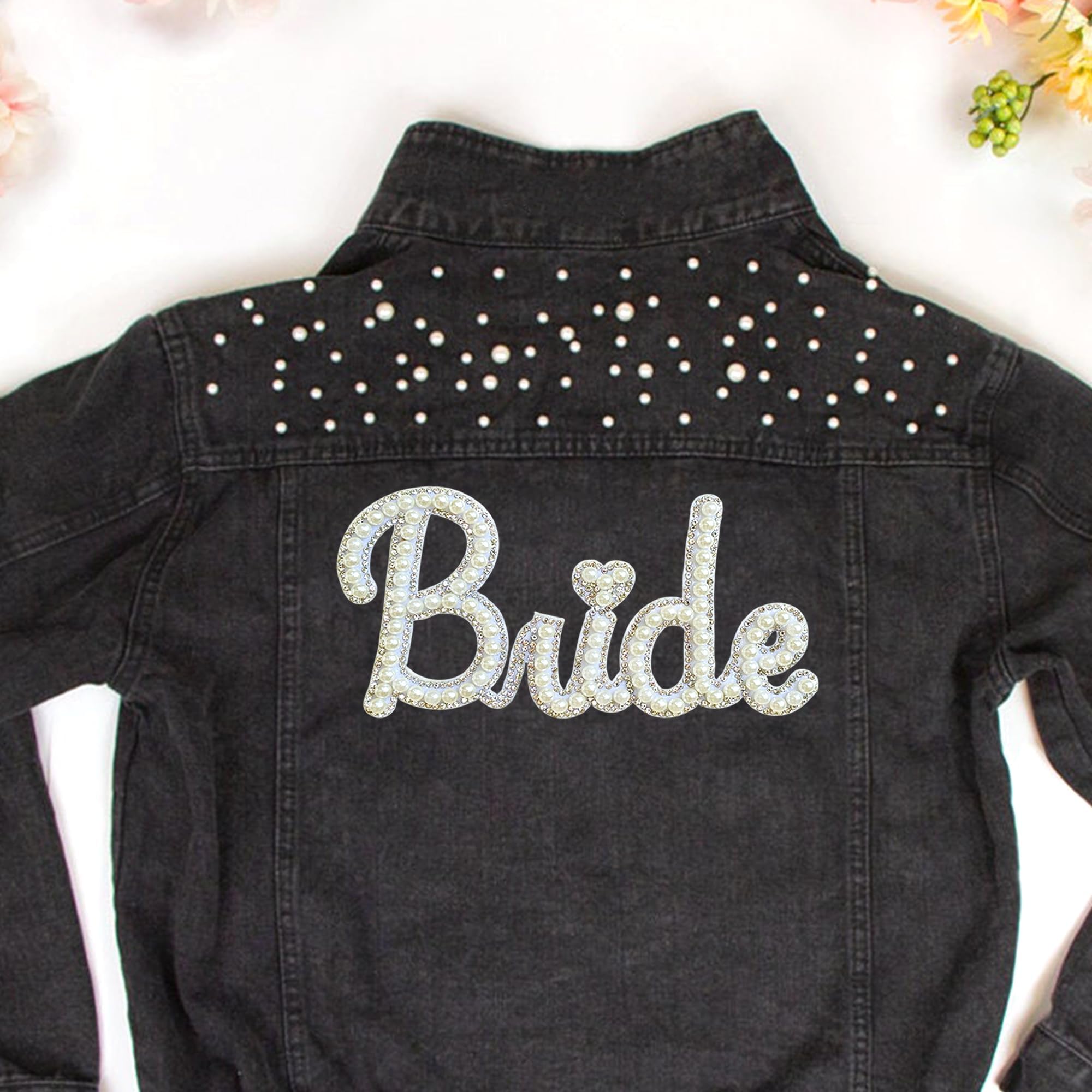 White Bride Iron-On Letter Patches with Pearls - Wedding Gift for Jackets, Bags & DIY Crafts - Perfect for Bridal Shower, Bachelorette Parties & Wedding Decorations