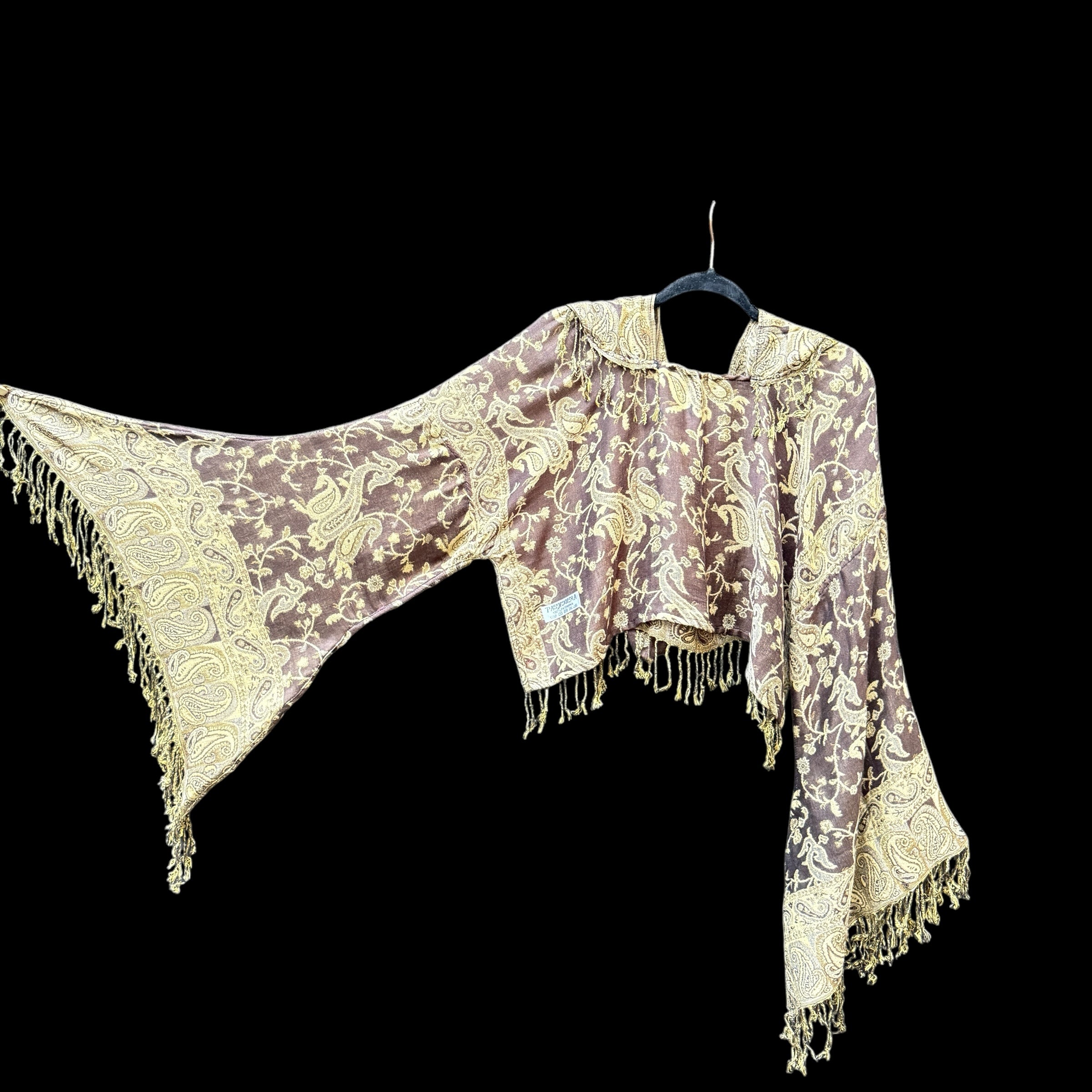 Butterfly Bell Top Brown Boho Chic Blouse - Women's Flowy Bell Sleeve Shirt for Casual Wear, Music Festivals & Boho Style Outfits