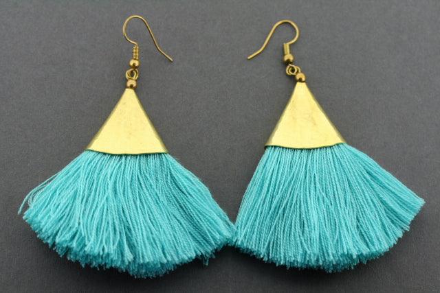 Handmade Brass Cone Tassel Earrings with Turquoise Beads - Boho Chic Jewelry for Women, Perfect for Festivals, Parties & Everyday Wear