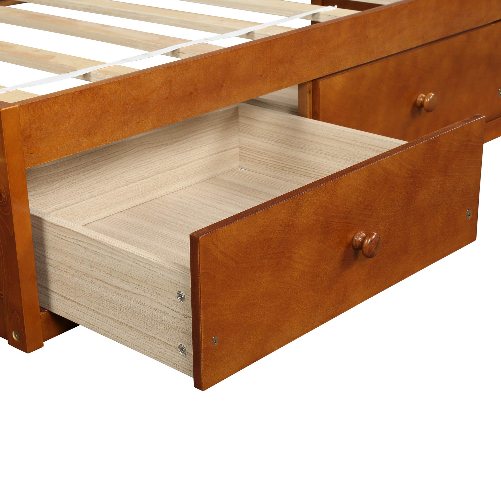 Harper & Bright Designs Twin Size Platform Storage Bed with 3 Drawers - Solid Wood Bed Frame, No Box Spring Needed, Oak Finish - Perfect for Kids Rooms, Guest Bedrooms & Small Spaces