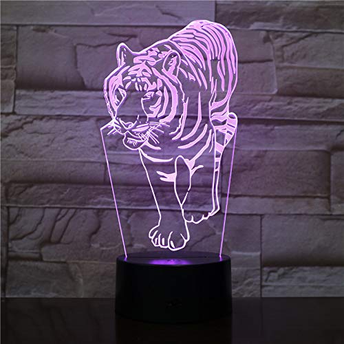 3D Tiger Night Light with 16 Color Changing LED, Remote Control Desk Lamp - Acrylic Flat ABS Base, USB Powered for Kids Room, Nursery, Birthday & Christmas Gift