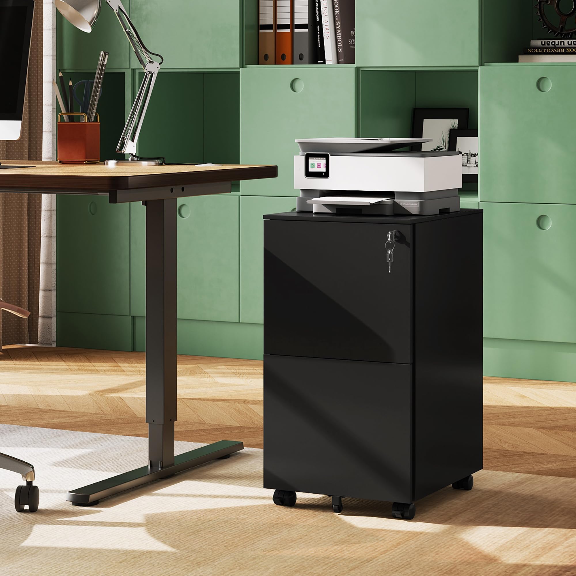 DEVAISE 2-Drawer Locking Rolling File Cabinet - Black Metal Filing Storage for Home Office, Fully Assembled Under Desk Organizer - Perfect for Document Storage & Workspace Organization