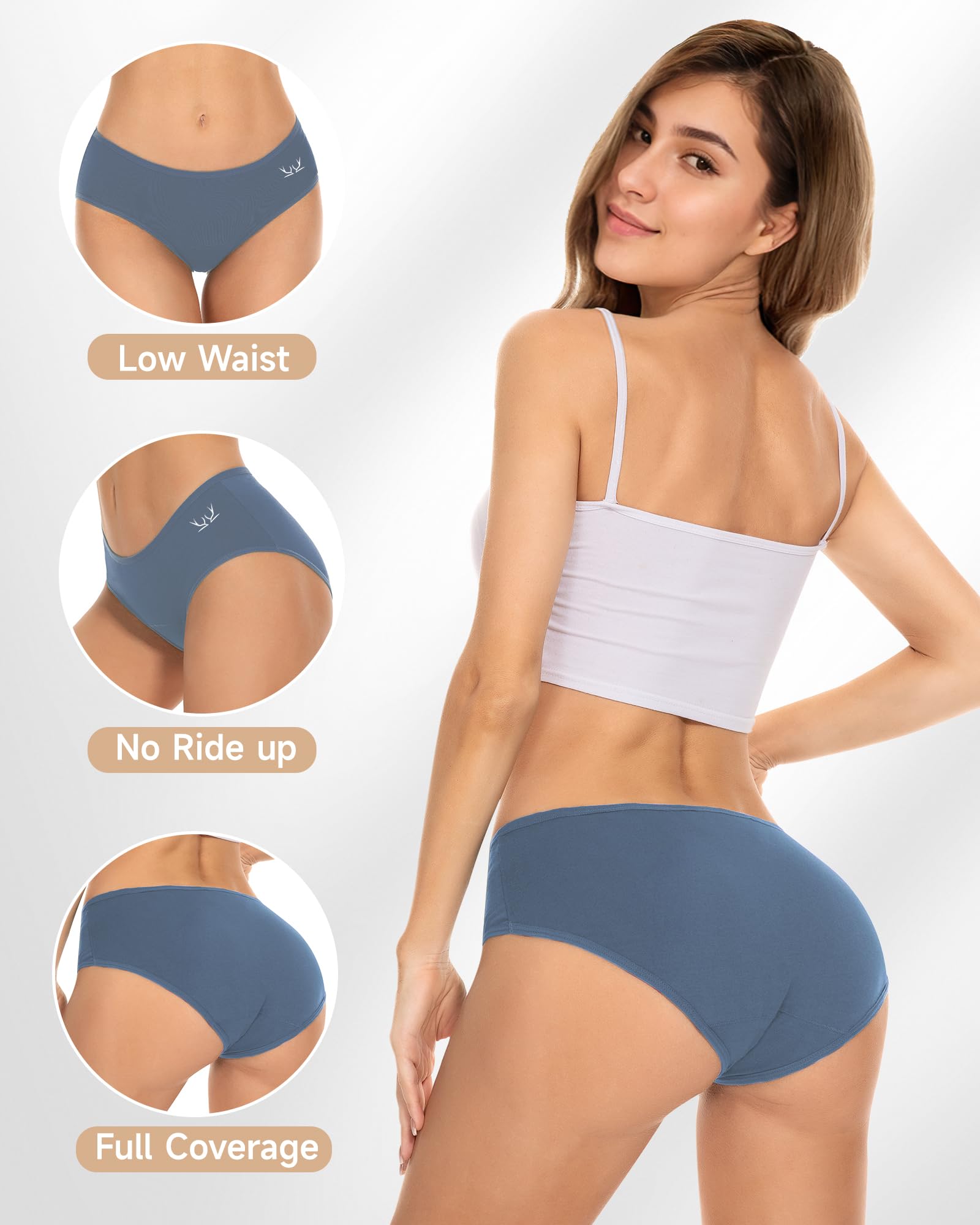 PULIOU Women's Cotton Hipster Panties - Low Waist Seamless Underwear 6 Pack, Breathable & Stretch Comfort for Everyday Wear, Workout, Yoga and Sleep
