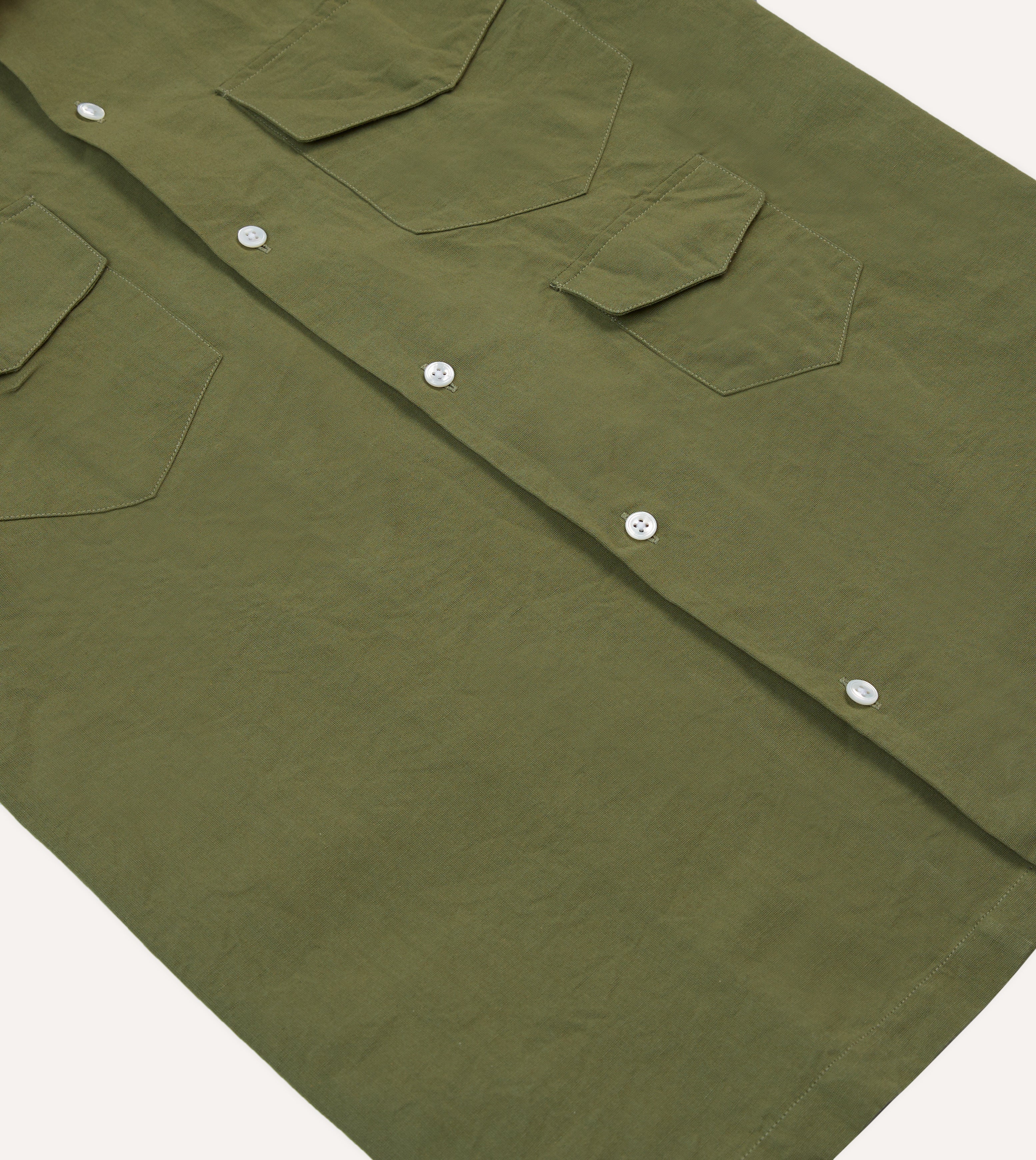 Premium Olive Cotton Linen Camp Collar Shirt for Men - Breathable Short Sleeve Button Down with Three Pockets | Casual Summer Wear, Beach Outings & Outdoor Adventures