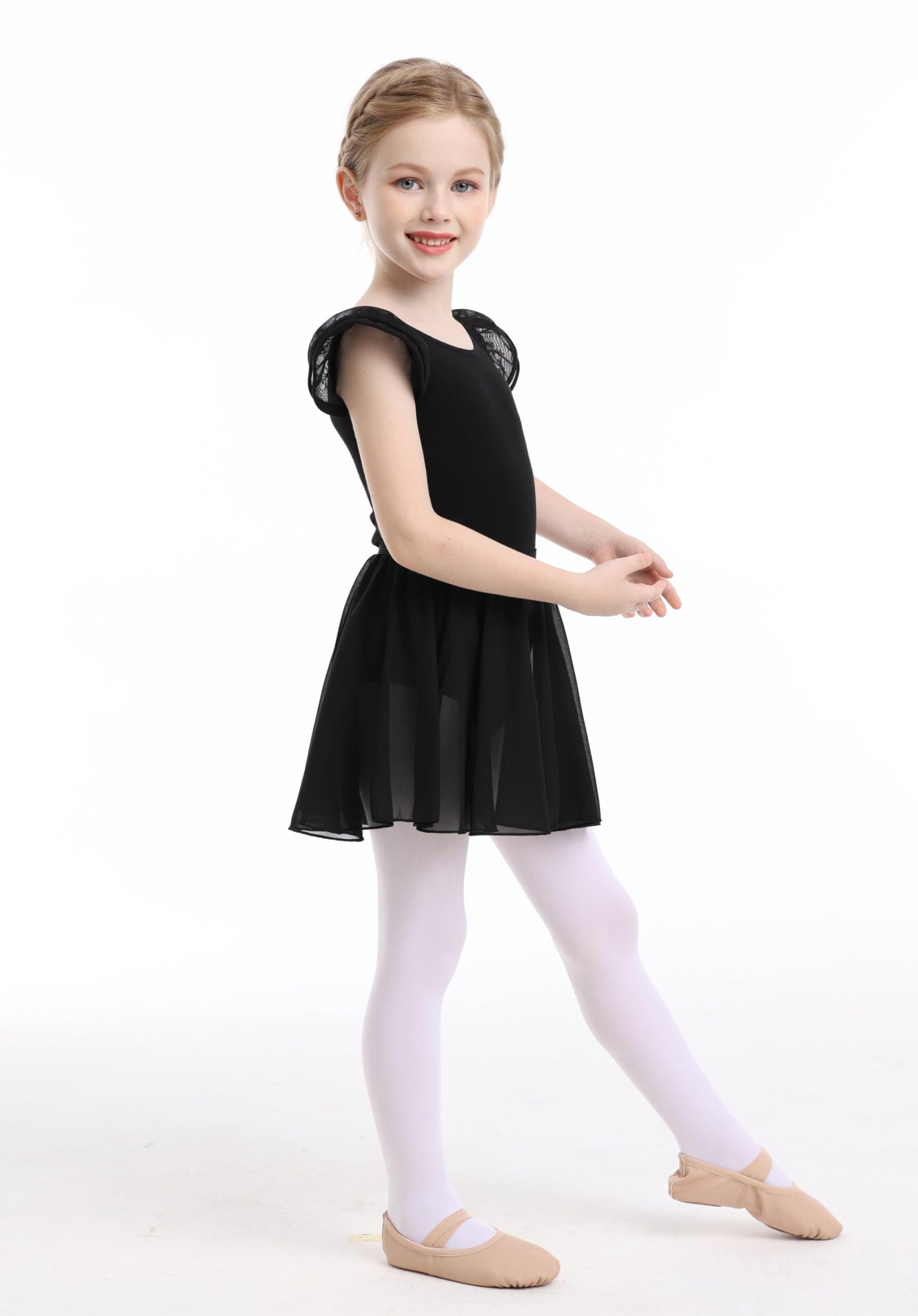 Toddler Girls Ballet Leotard with Swallowtail Tutu Skirt & Flutter Sleeves - Perfect for Dance Classes, Recitals, and Performances