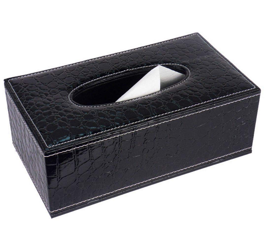 Premium PU Leather Rectangular Tissue Box Cover - Black Crocodile Pattern Home Decor for Living Room, Bedroom & Office | Elegant Tissue Holder for Sofa, Nightstand & Desk