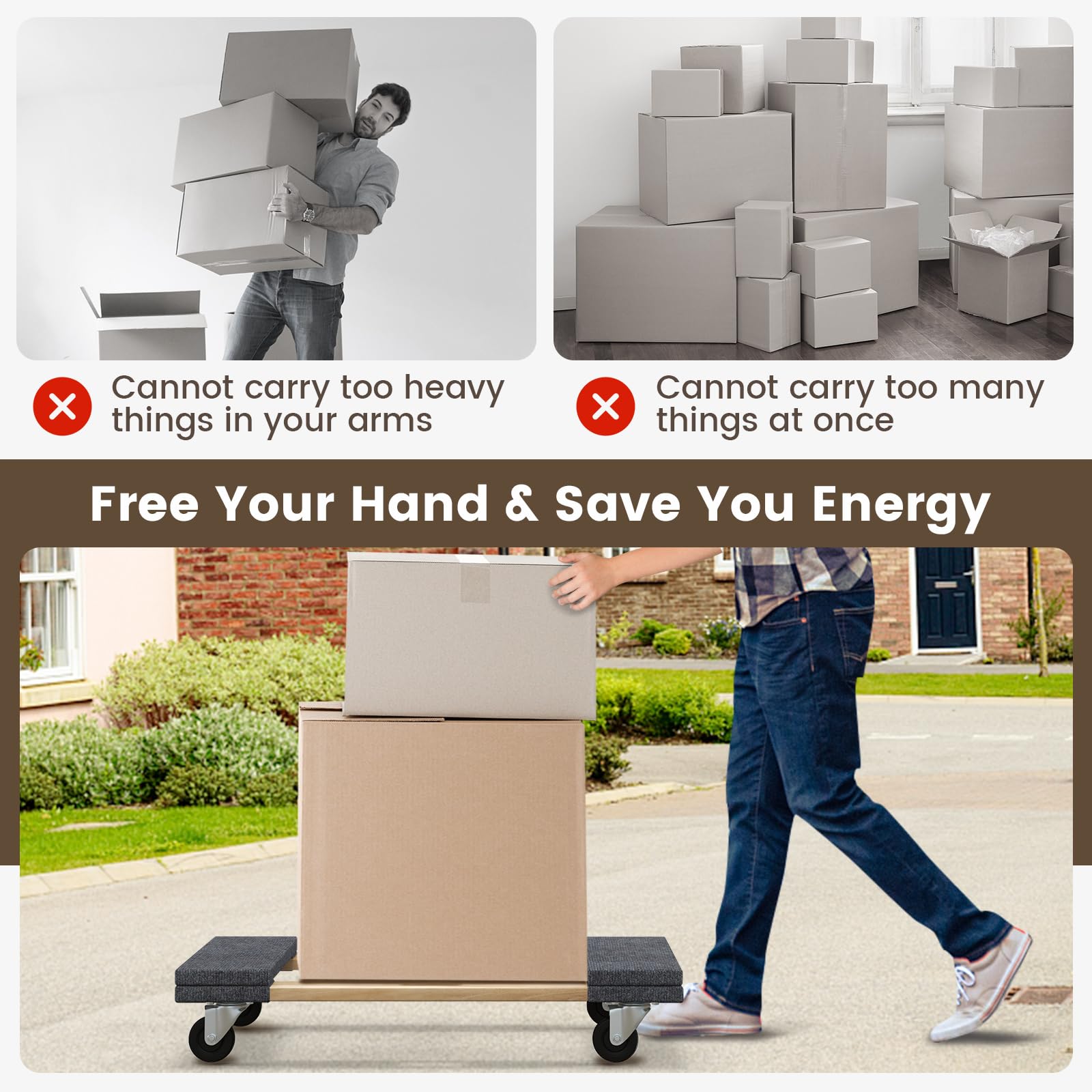 Heavy Duty Goplus Furniture Moving Dolly - 1000 LBS Capacity Wood Rolling Mover with 4 Wheels & Handle for Piano, Couch, Fridge & Large Items (2-Pack) - Perfect for Home Moving, Office Relocation & Warehouse Transport