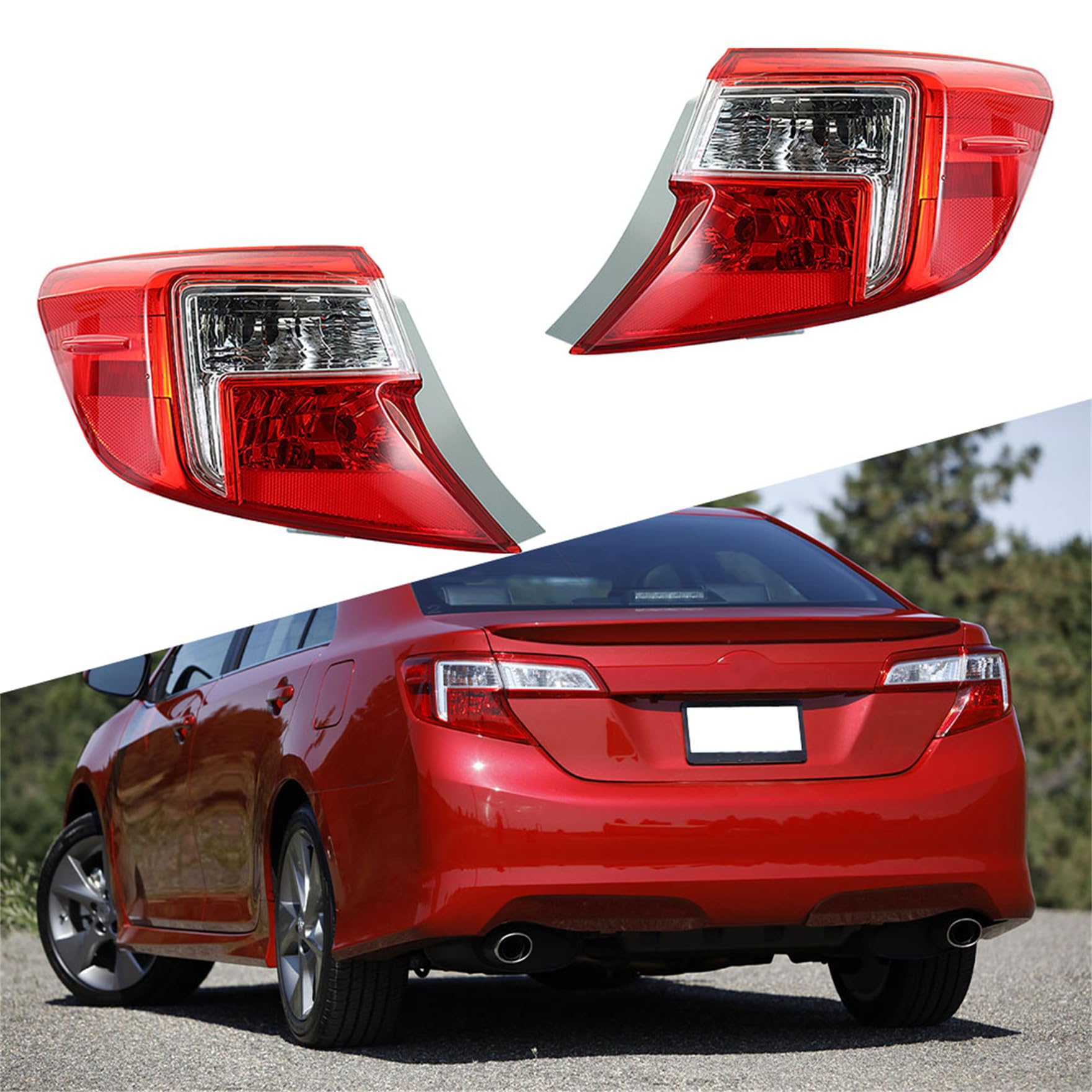 2012-2014 Toyota Camry LED Tail Lights - Clear/Red Pair (Left & Right) with Bulbs - Direct Replacement Brake Lamps for Enhanced Visibility & Safety - Perfect for Night Driving and Bad Weather Conditions