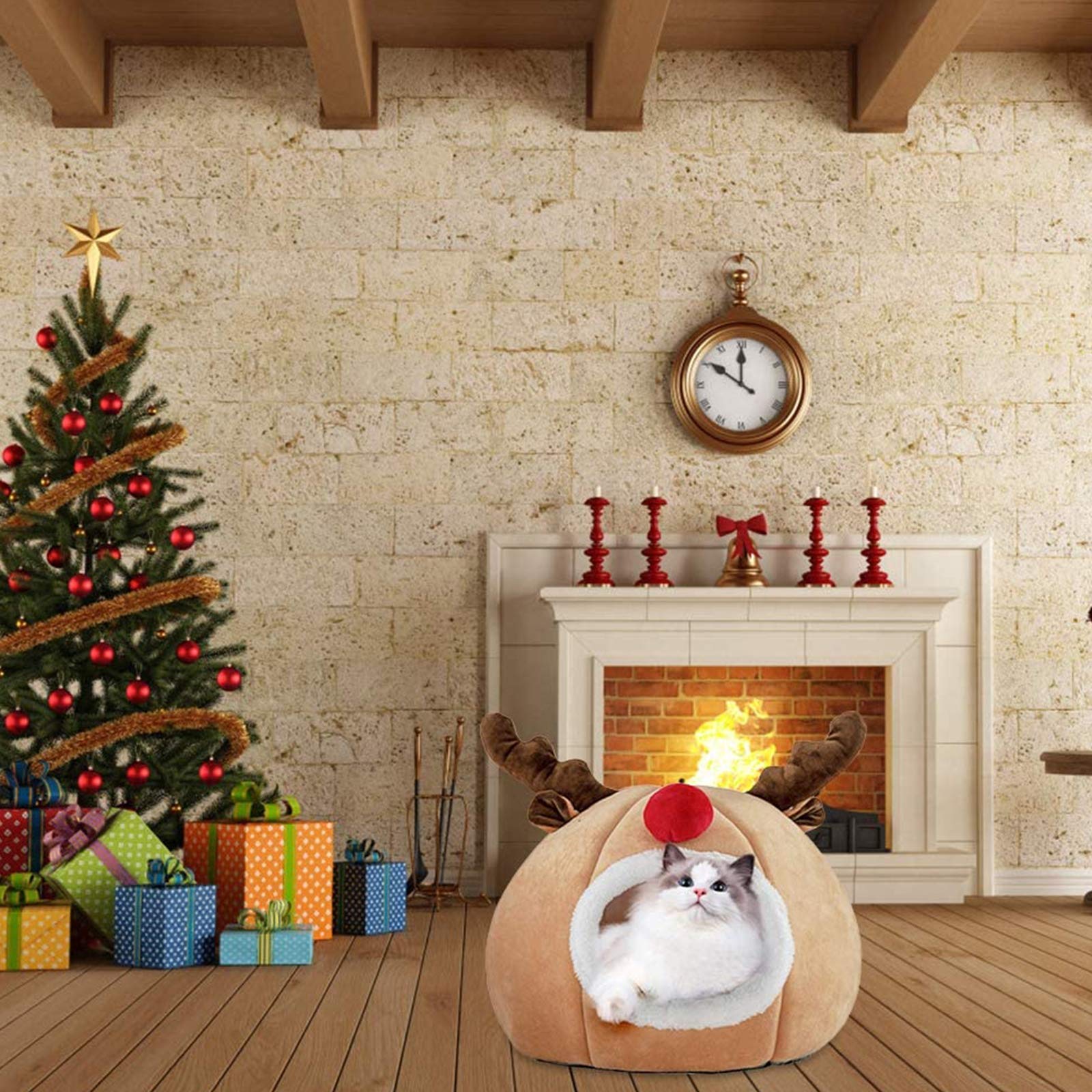 Luxury Soft Plush Cat Cave Bed for Small Dogs & Cats - Warm Cozy Pet Tent House for Puppies & Kittens | Indoor Pet Sleeping Bag for Winter, Christmas Gift for Pets
