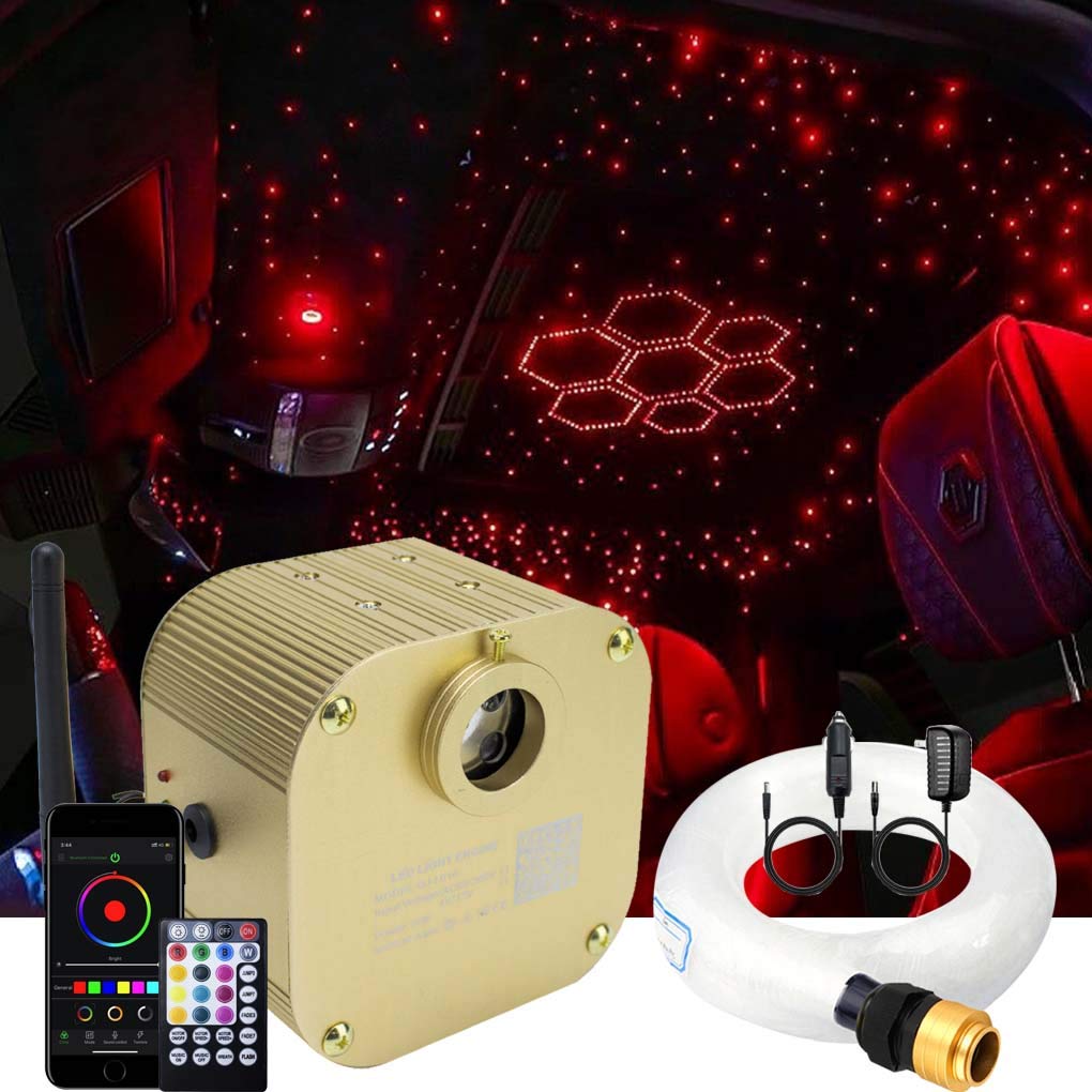 AZIMOM 16W Bluetooth Fiber Optic Star Ceiling Lights Kit - 335pcs Twinkle Lights with 13.1ft RGBW End Glow Fiber Strands, Music Sync Mode for Car Headliner & Home Decor | Perfect for Bedroom, Party, Wedding, and DIY Lighting Projects