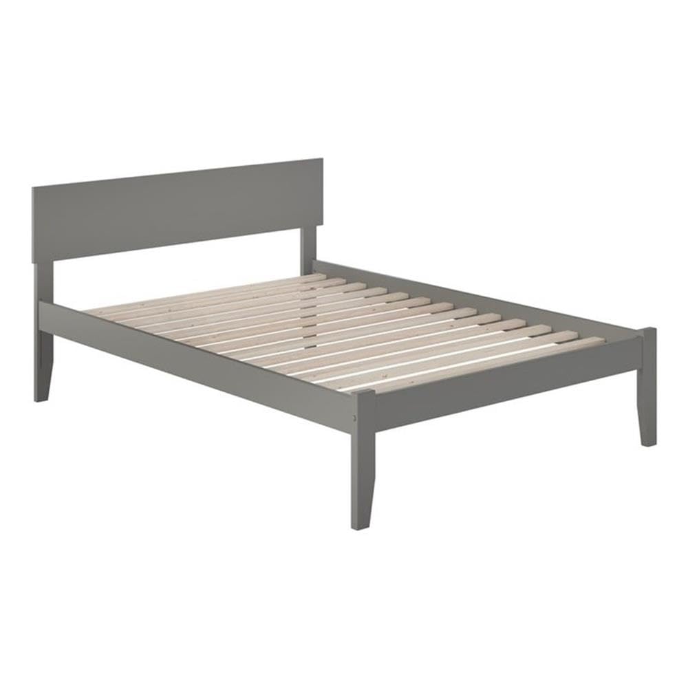 BOWERY HILL Modern Solid Wood Full Size Platform Bed with USB Charging Ports - Gray Wooden Bed Frame for Master Bedroom, Guest Room & Small Spaces