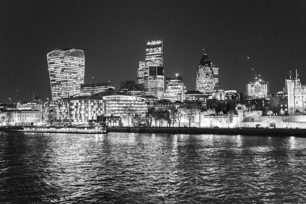 London Skyscrapers Black & White Photography Art Print - Large 54x36 Inch Wall Poster Decor for Living Room, Office & Bedroom