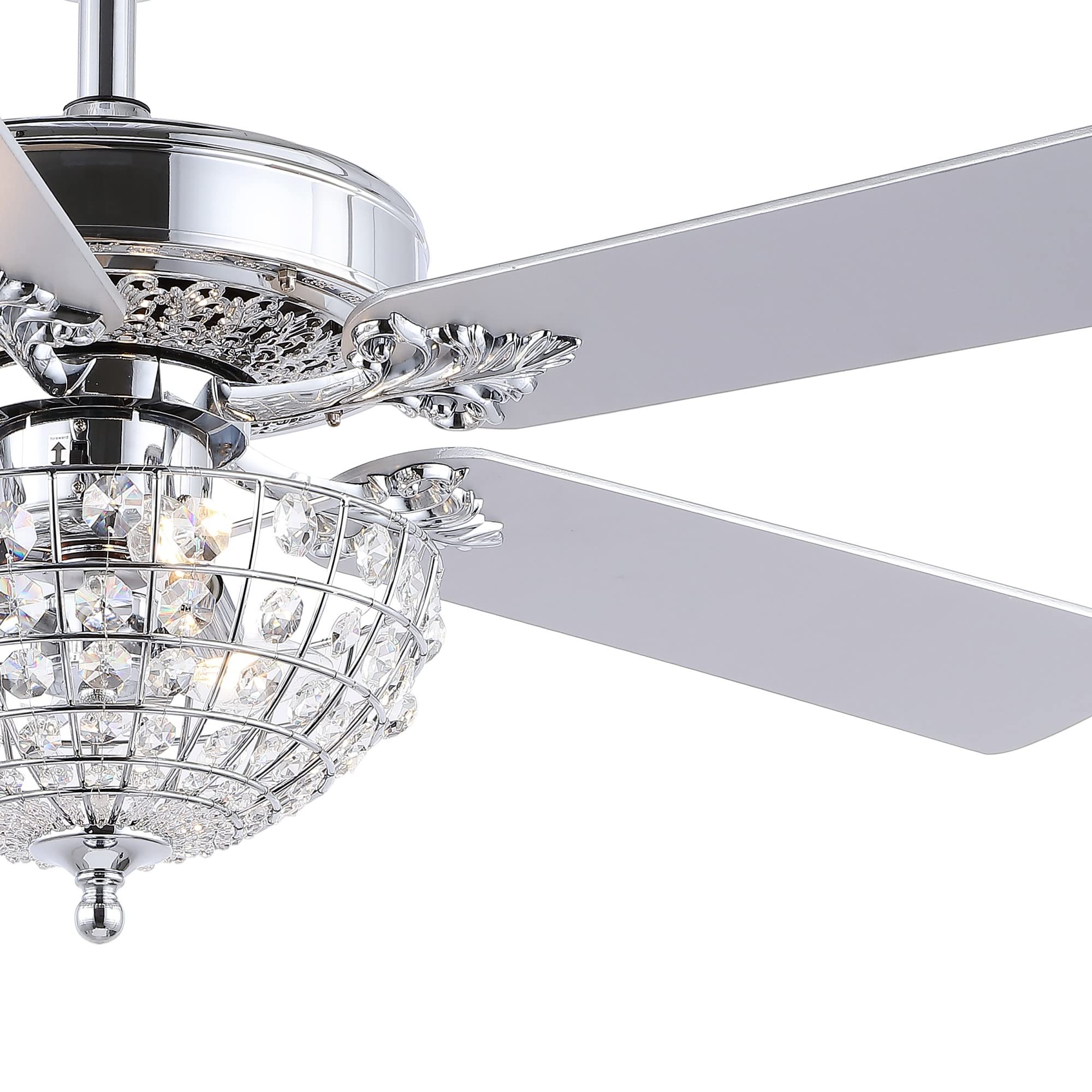 JONATHAN Y JYL9610B Mandy Glam Classic Crystal Dome Shade LED Ceiling Fan with Remote Control - 52 Inch 3-Light Modern Chandelier Fan for Bedroom, Living Room, Dining Room - Chrome Finish - Perfect for Home Decor & Air Circulation