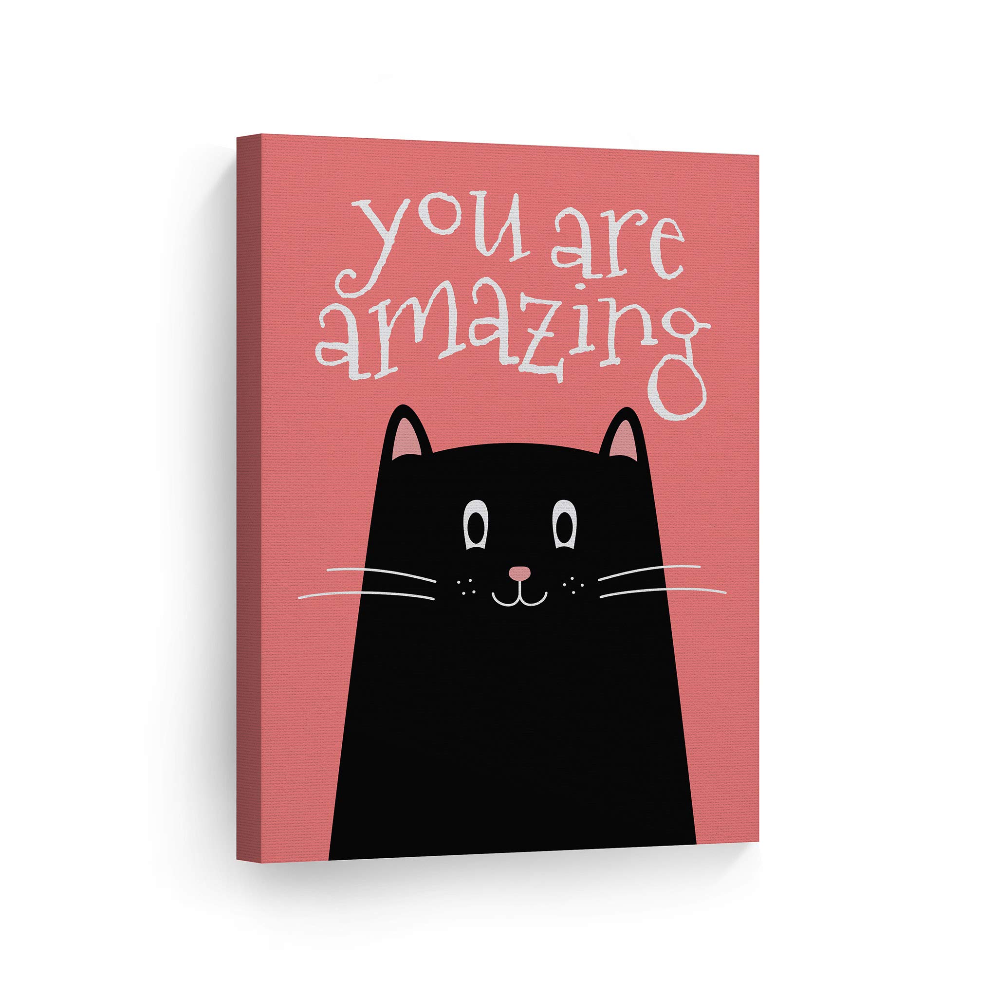 You Are Amazing Quote Cat Wall Decor - Pink Background Canvas Print for Kids Room, Nursery & Baby Room - Ready to Hang 36x24 - Made in USA | Perfect for Birthday Gifts, Home Decor & Wall Art