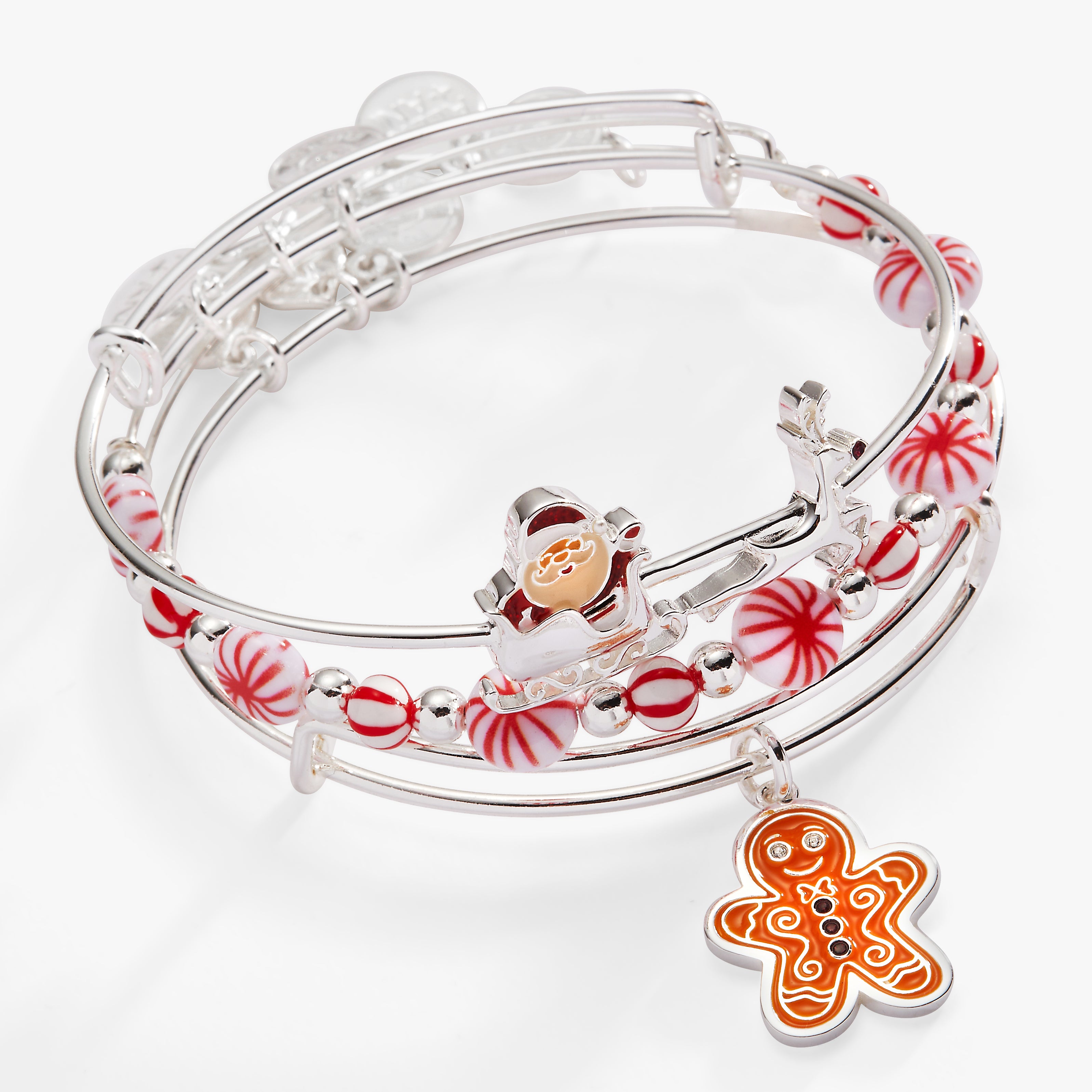 Christmas Bangles Set of 3 - Festive Holiday Bracelets for Women, Red & Gold Beaded Wrist Jewelry - Perfect for Xmas Parties, Gift Giving & Seasonal Celebrations