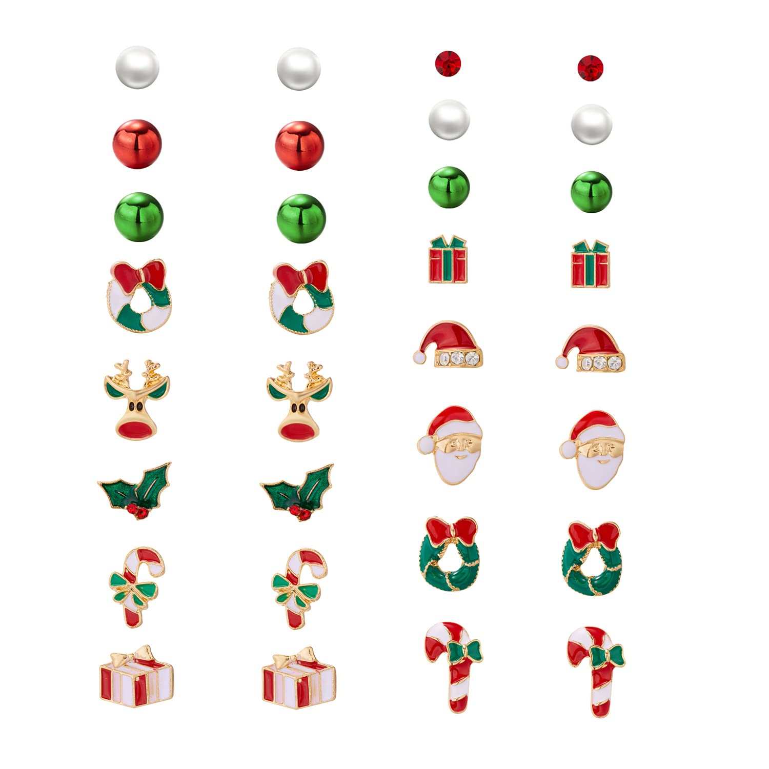 BELLA-Bee 9/16 Pairs Christmas Stud Earrings Set - Xmas Tree, Elk, Snowman, Santa & Snowflake Holiday Earrings for Women & Teen Girls | Perfect for Holiday Parties, Gift Giving & Festive Outfits