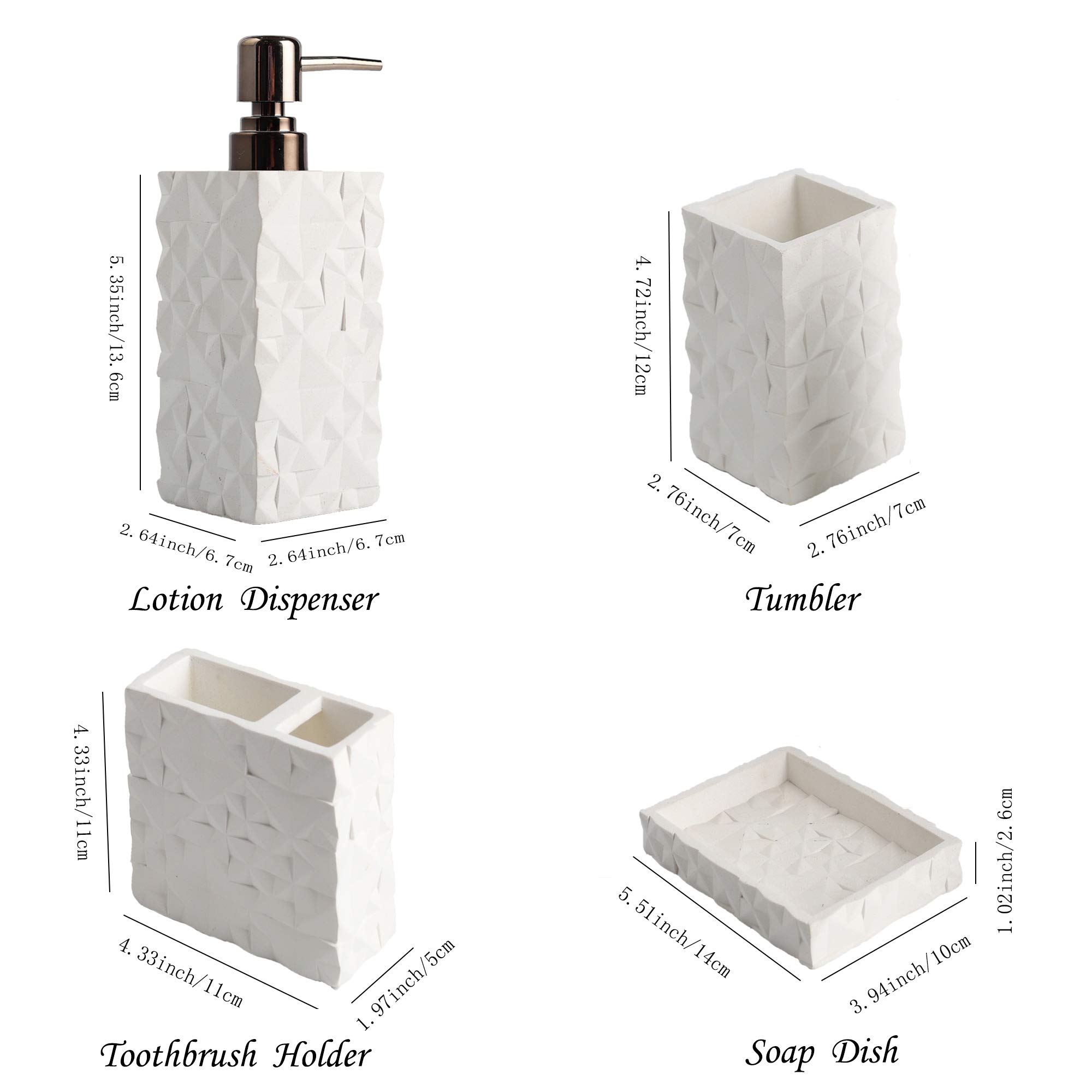 Farmhouse Bathroom Accessories Set - 4 Piece Resin Toothbrush Holder, Soap Dispenser, Soap Dish & Tumbler | Rustic Bathroom Decor for Apartment Essentials | Perfect for Guest Bathrooms, Farmhouse Style Homes & Housewarming Gifts