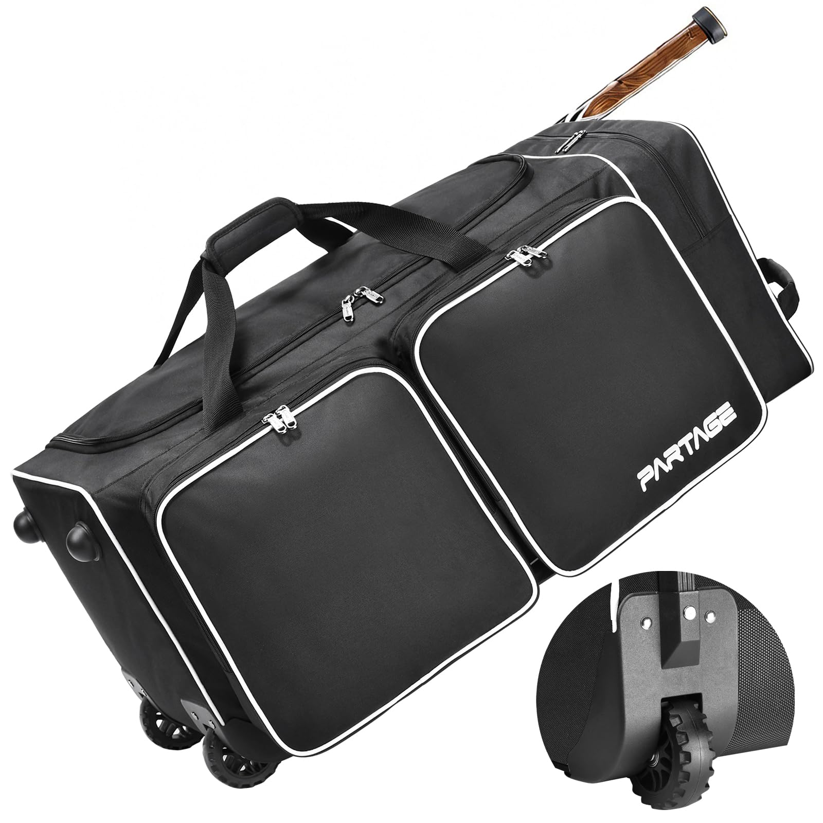 33 Inch Wheeled Hockey Duffle Bag with Separate Shoe Compartment - Large Travel Hockey Gear Bag for Players & Coaches - Perfect for Ice Rink, Tournaments & Gym (Black)