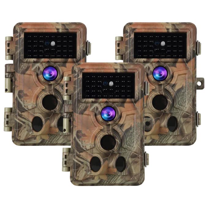 3-Pack 48MP Trail Cameras with 1296P HD Video, Night Vision & 0.1s Trigger Speed - Motion Activated, IP66 Waterproof, 120° Wide Angle for Wildlife Monitoring, Hunting & Outdoor Security - Perfect for Backyard, Forest & Farm Surveillance