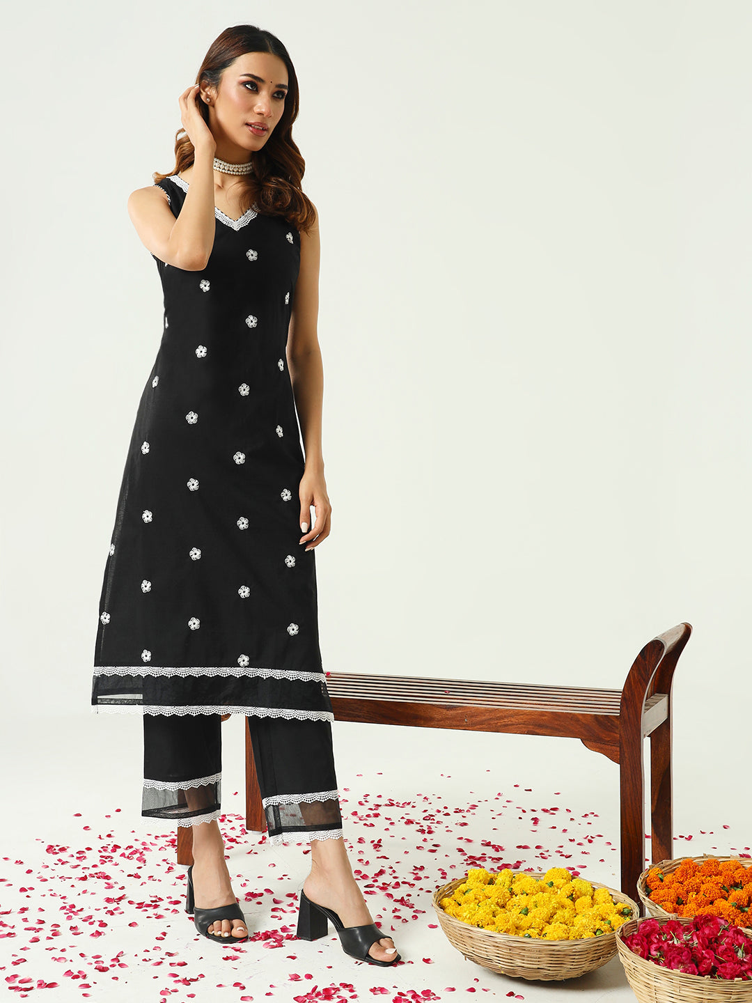 Stylish Black Cotton Pant Suit for Women - Designer Printed Formal Wear - Perfect for Office, Business Meetings & Special Occasions