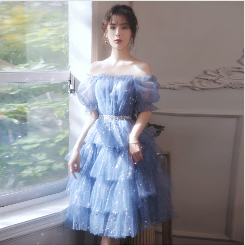 Sparkly Blue Princess Short Prom Dress for Homecoming - Elegant & Glamorous Party Gown for Dances, Formals & Special Occasions