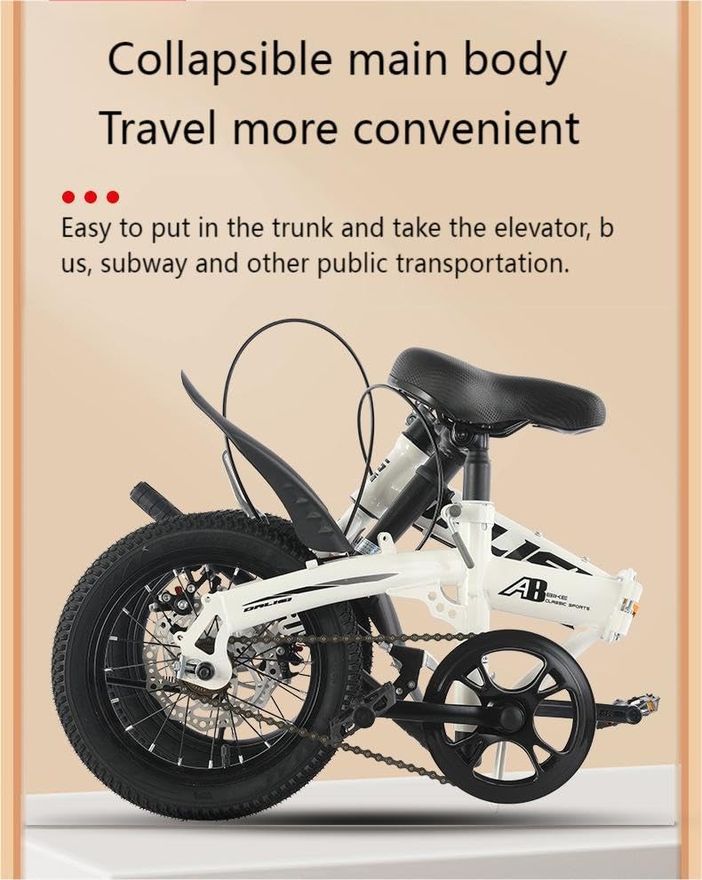 14 Inch Folding Bike for Adults - Lightweight & Portable Unisex Commuter Bicycle in Black - Perfect for Urban Commuting, Travel & Storage