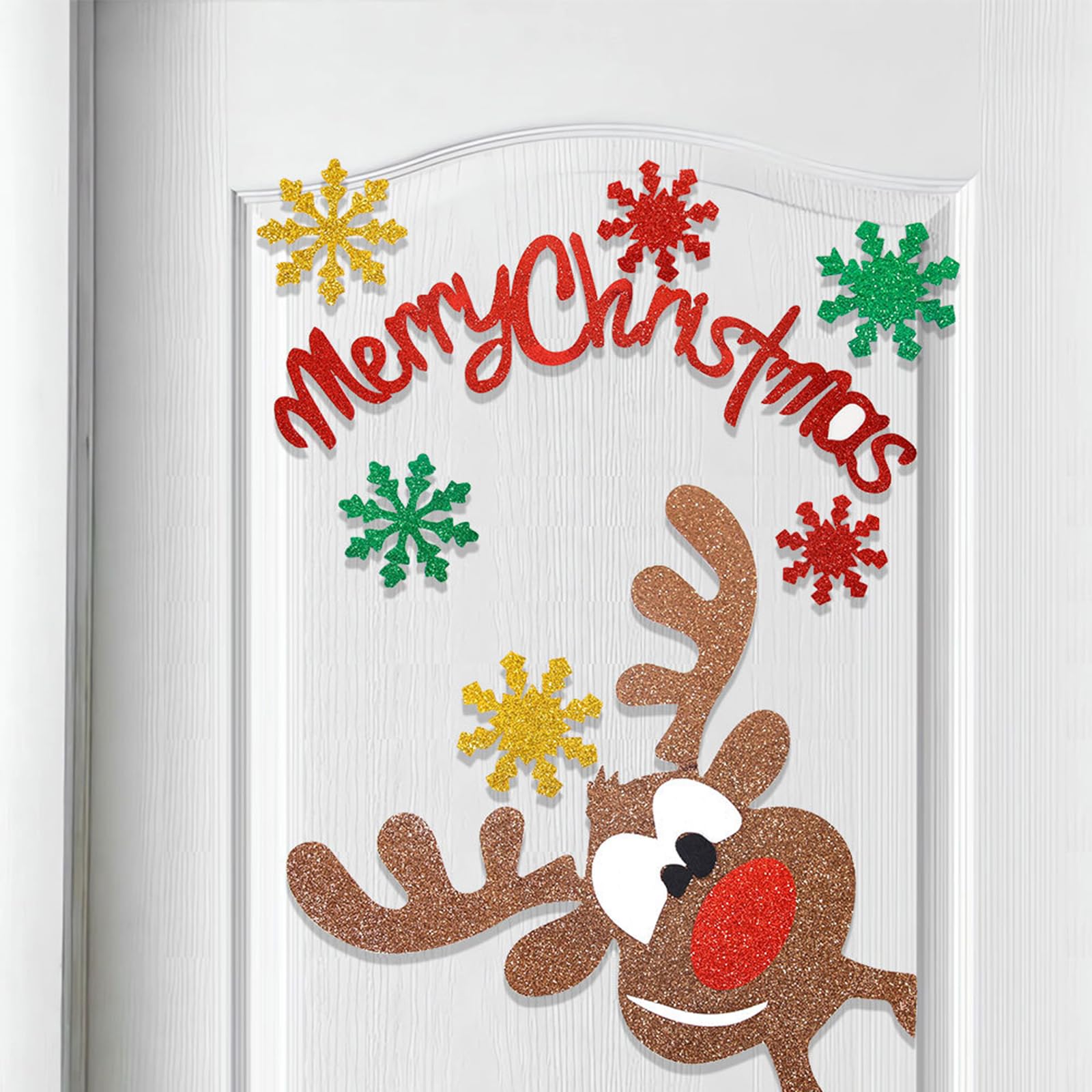 Removable Christmas Door Stickers - Festive Elk & Snowflake Designs for Windows, Refrigerators & Walls | Cute Winter Holiday Decor for Home & Office | Perfect for Xmas Party, Gift Wrapping & Seasonal Home Decorating