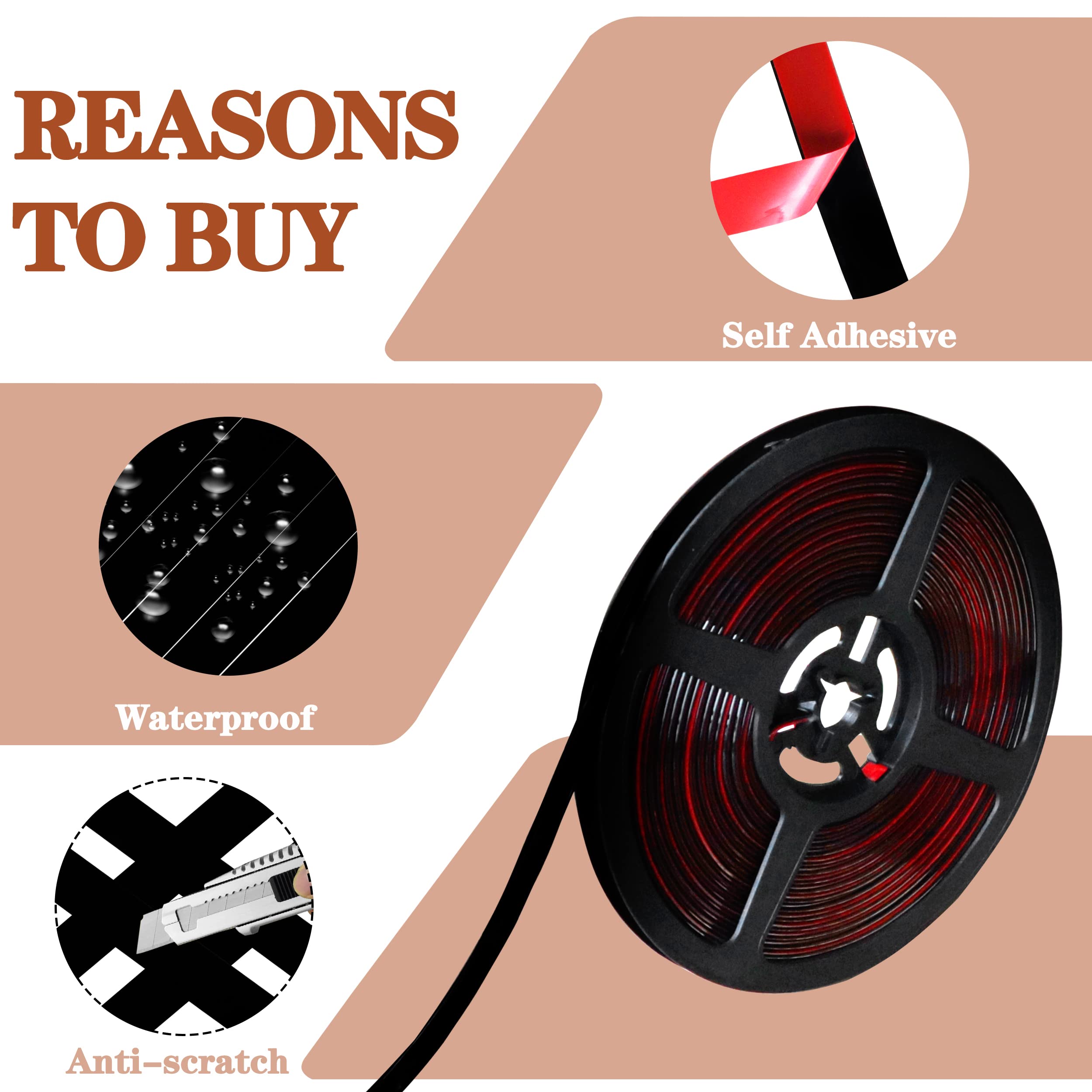 Flexible Self-Adhesive Molding Trim Tape - Black Caulk Sealing Strip for Walls, Ceiling, Baseboard & Floor Corners | DIY Home Improvement & Decorative Edge Protection