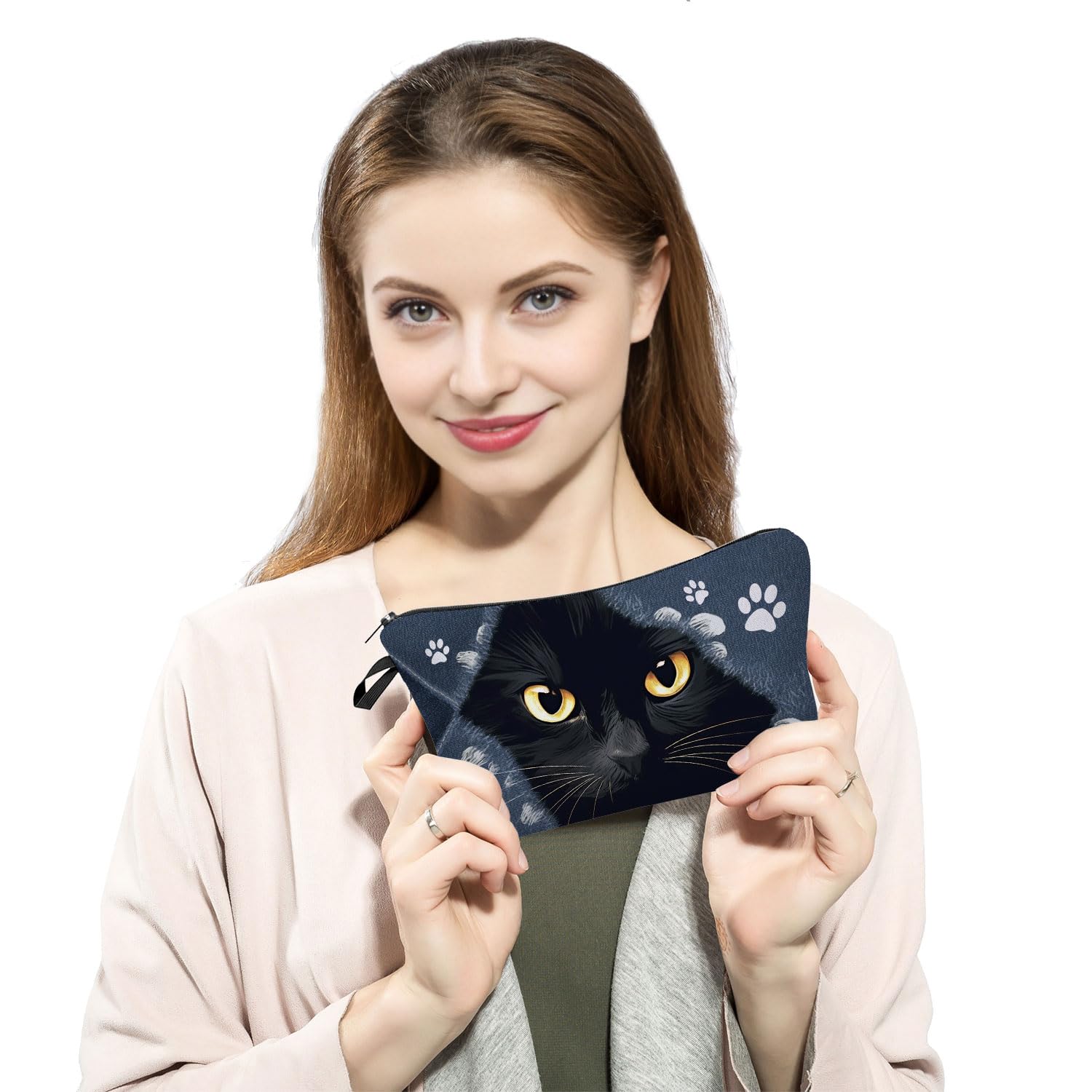 Black Cat Makeup Bag - Cute Kitten Printed Cosmetic Organizer with Zipper - Perfect Birthday Gift for Cat Lovers - Great for Travel, Daily Use & Storing Cosmetics, Jewelry & Small Essentials