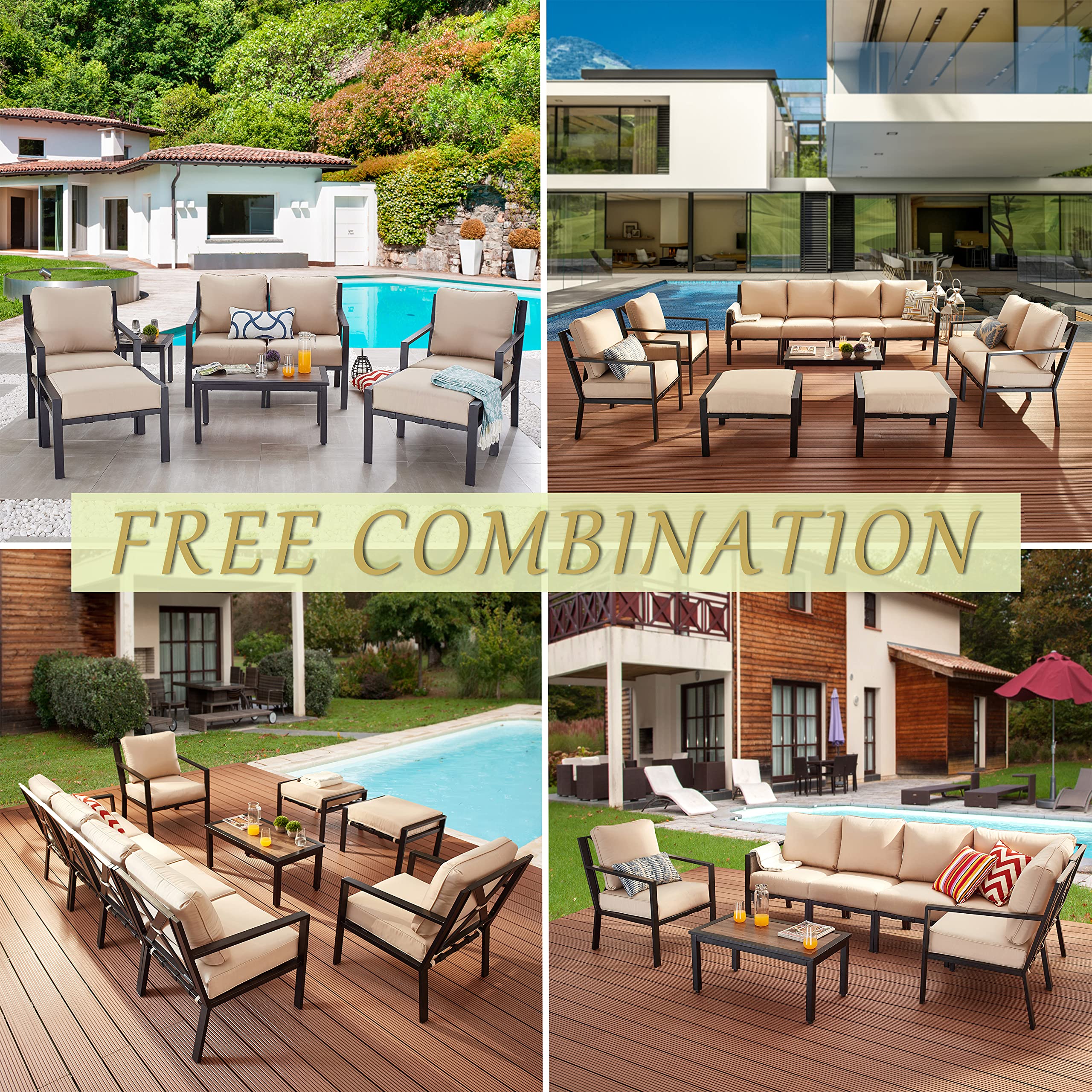 LOKATSE HOME Outdoor Metal Dining Set with Beige Cushions - Steel Frame Patio Furniture for Porch, Deck, Poolside & Backyard | Perfect for Outdoor Entertaining, Relaxing & Dining Al Fresco