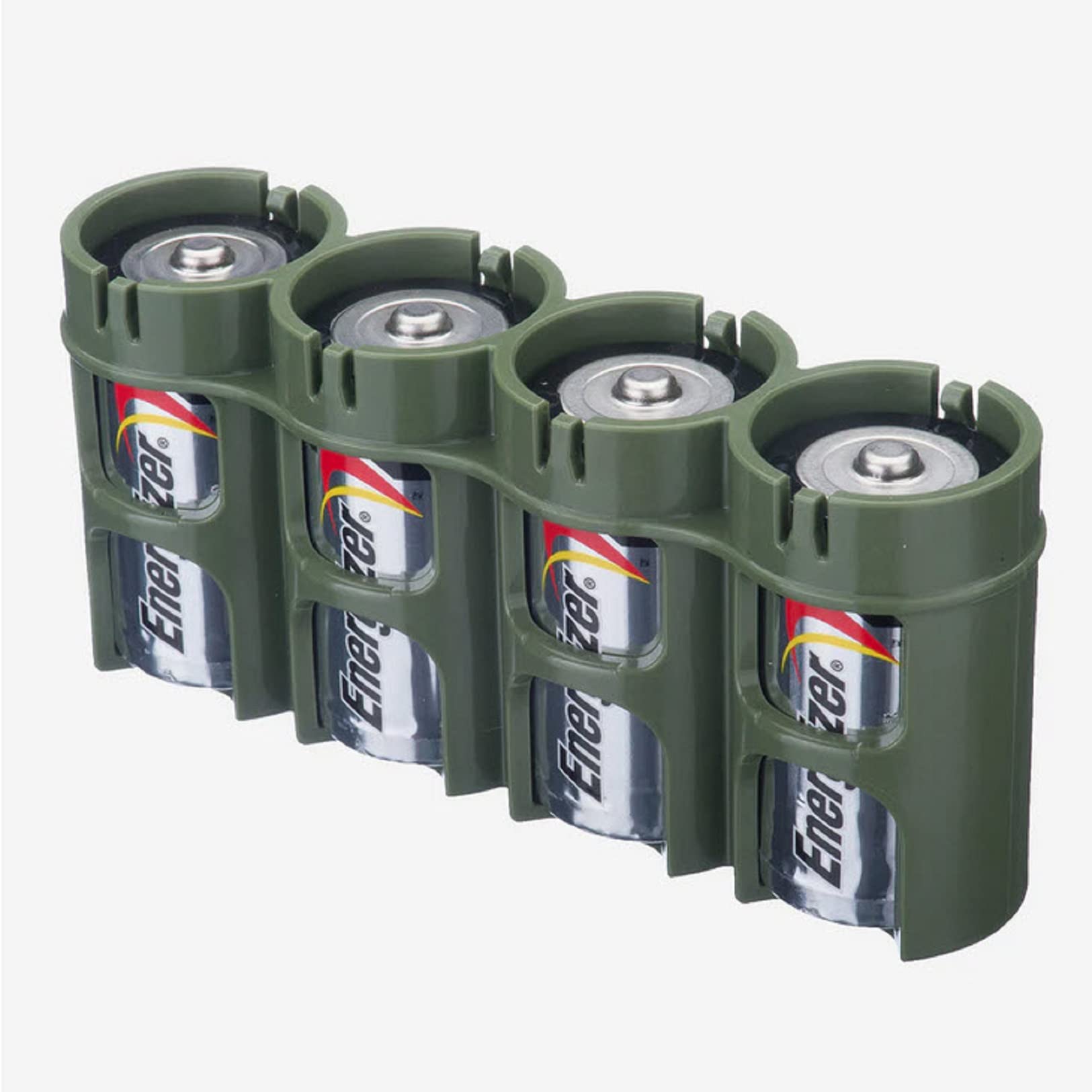 Powerpax Slimline C Battery Storage Container - Holds 4 C Cell Batteries, Military Green, Durable Plastic Organizer for Home, Office & Emergency Kits