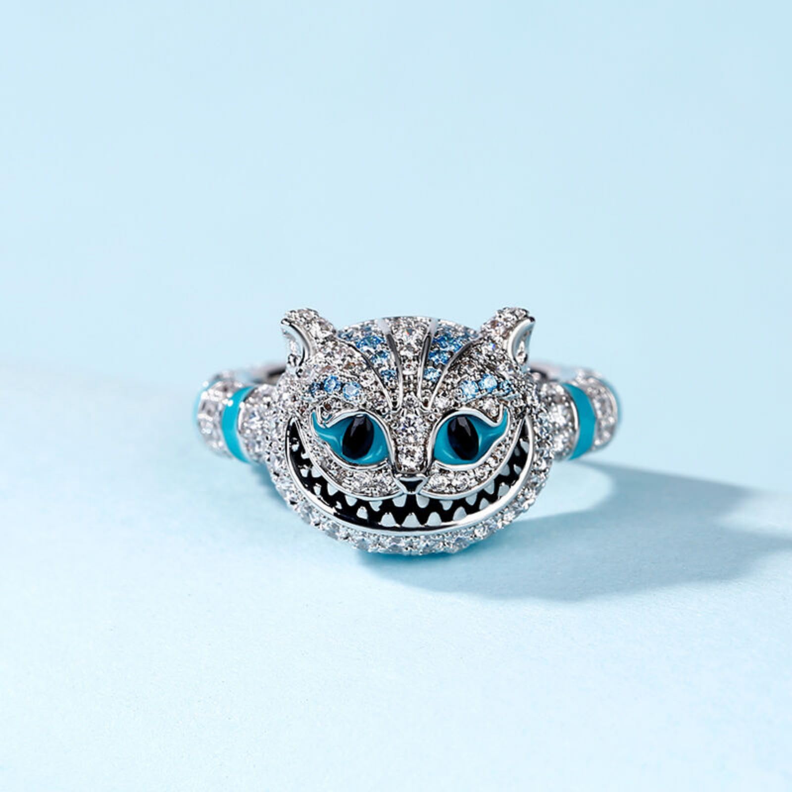 Jeulia 925 Sterling Silver Cat Eternity Ring with Enamel & Cubic Zirconia - Women's Animal Jewelry, Engagement Promise Ring, Anniversary Gift for Her (Jewelry Gift Box Included) - Perfect for Valentine's Day, Birthday & Romantic Occasions