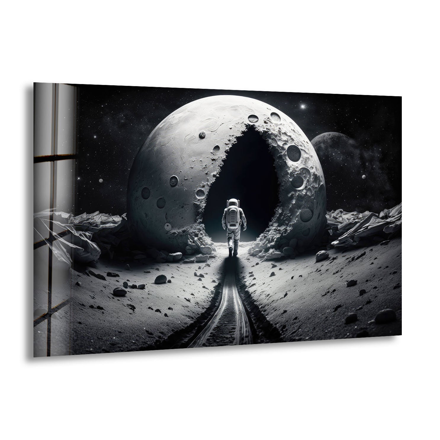 Astronaut Moonwalk Wall Art - Surreal Space Galaxy Glass Print for Home & Office Decor | Unique Sci-Fi Poster for Living Room, Bedroom, or Gift