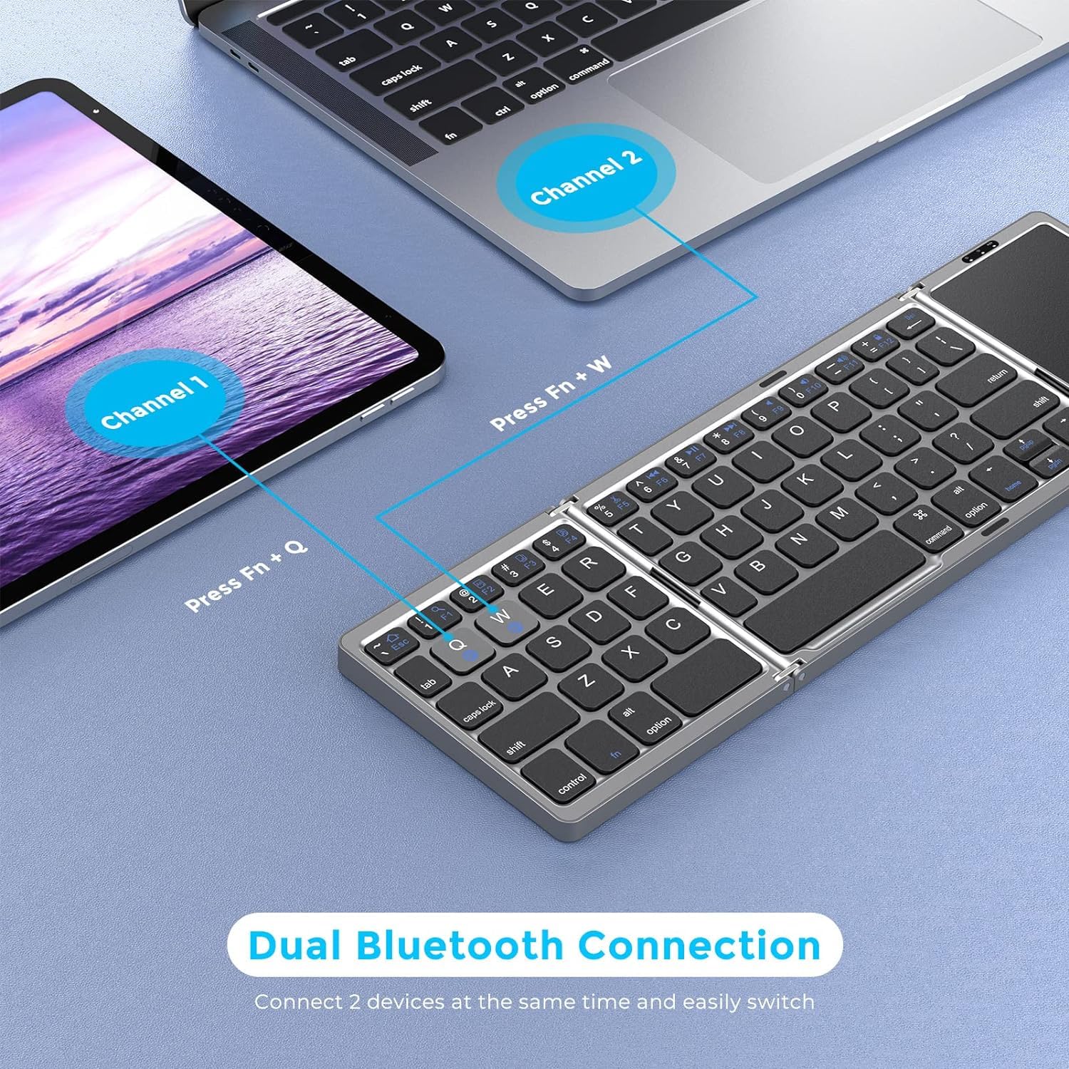 Seenda Tri-Folding Bluetooth Keyboard with Touchpad - Rechargeable Wireless Portable Keyboard for Laptop, Tablet, PC, Smartphone (Windows/iOS/Android) | Perfect for Travel, Office & Remote Work