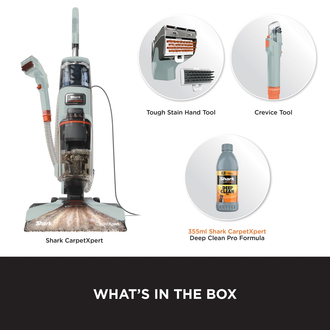 Shark CarpetXpert Deep Clean Carpet Cleaner with Built-In Stain Remover | 3 Cleaning Tools & Full-Size Formula | Powerful 960W Motor | Removes Dirt, Grime & Tough Stains | Fast Drying & Lightweight (2.3L Tank, Grey) | Perfect for Home, Office & Pet Hair Cleaning