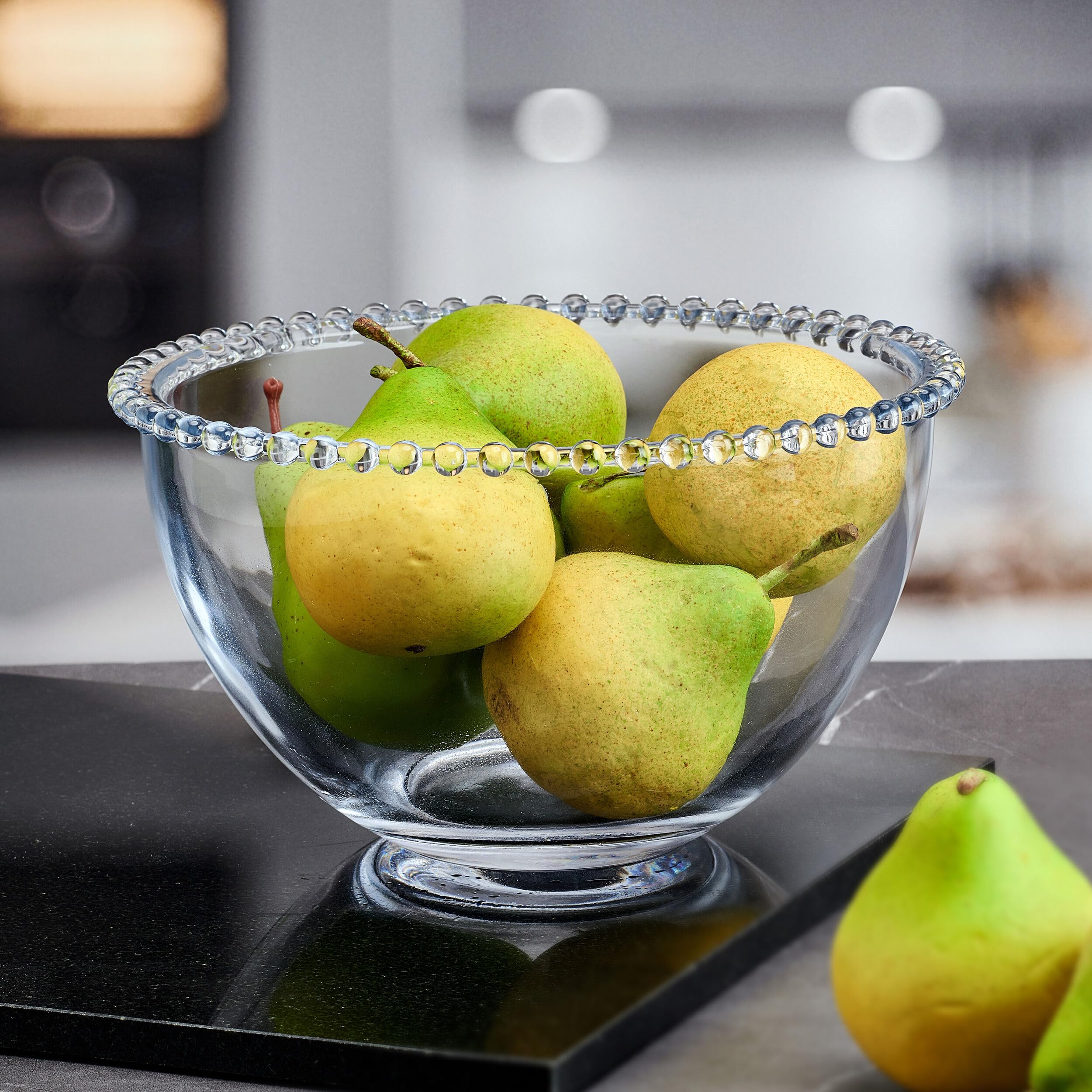 Fitz and Floyd 8.25 Inch Clear Beaded Glass Fruit Bowl - Elegant Salad Serving Dish for Parties, Weddings & Home Decor
