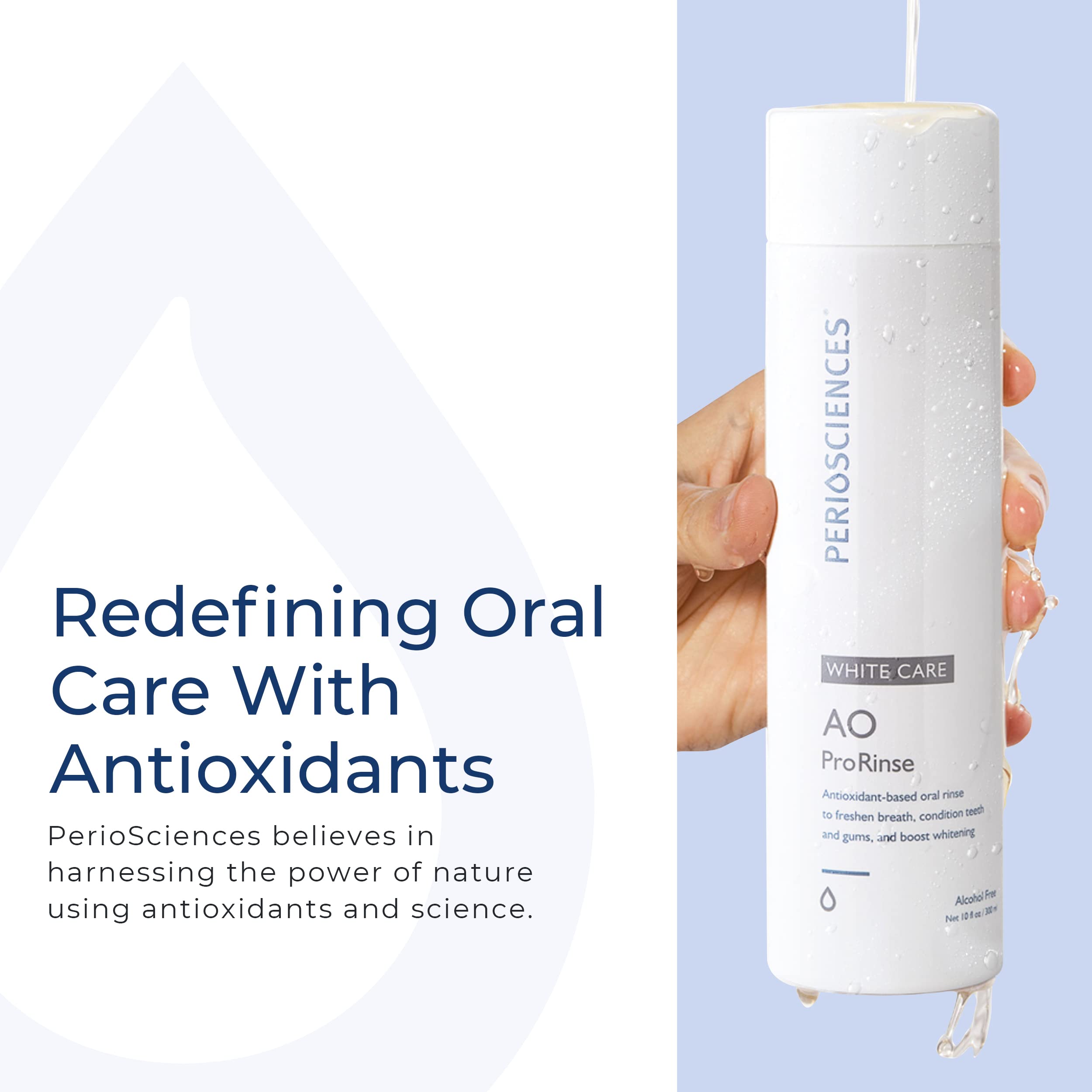 PerioSciences AO ProRinse White Care Whitening Mouthwash with Antioxidants - 10 Fl Oz / 300ml Oral Rinse for Gum Health & Teeth Whitening | Fresh Breath Solution for Daily Oral Care & Stain Removal